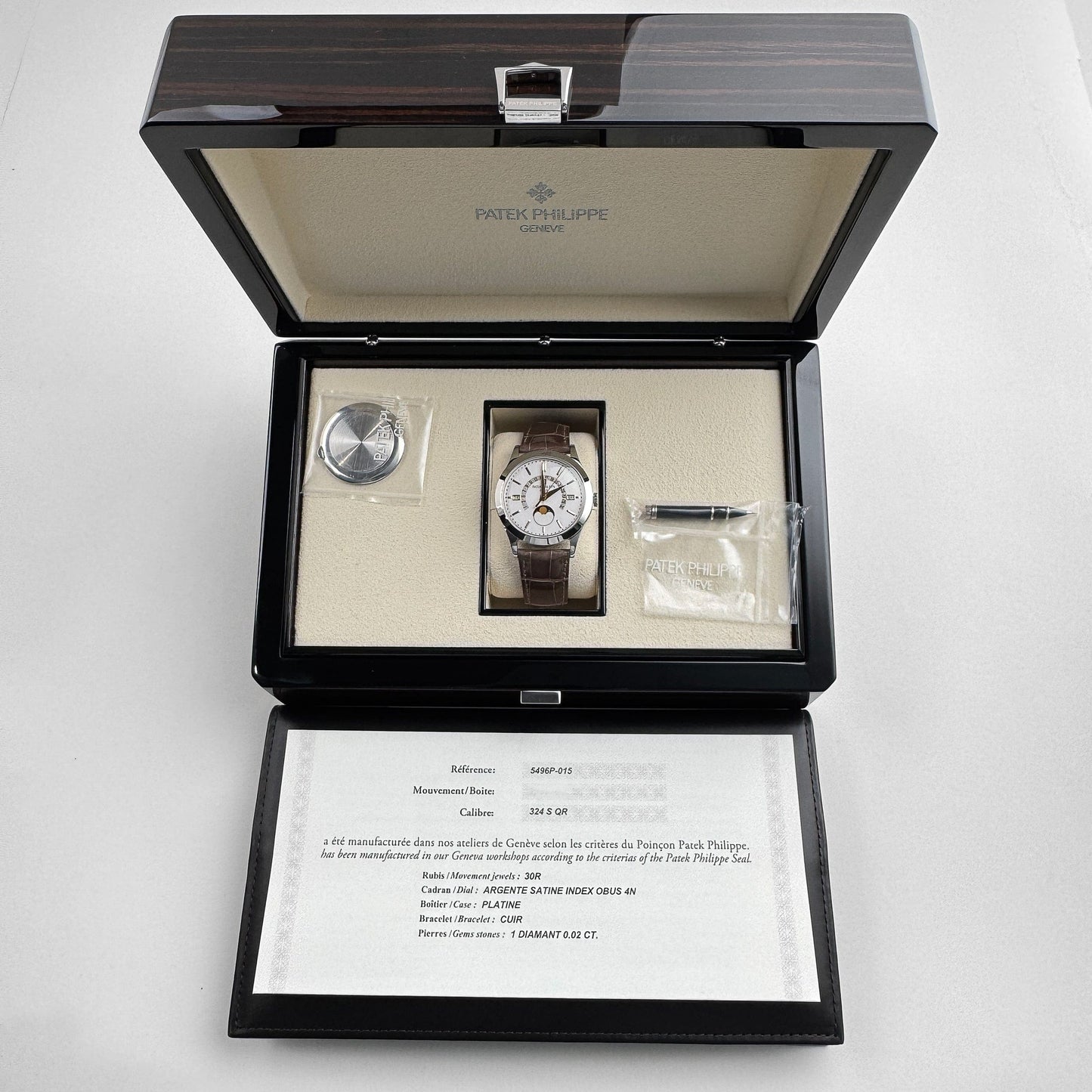 Patek Philippe Grand Complications 5496P-015 Perpetual Calendar Moon Phases Platinum Silver Dial (2018)