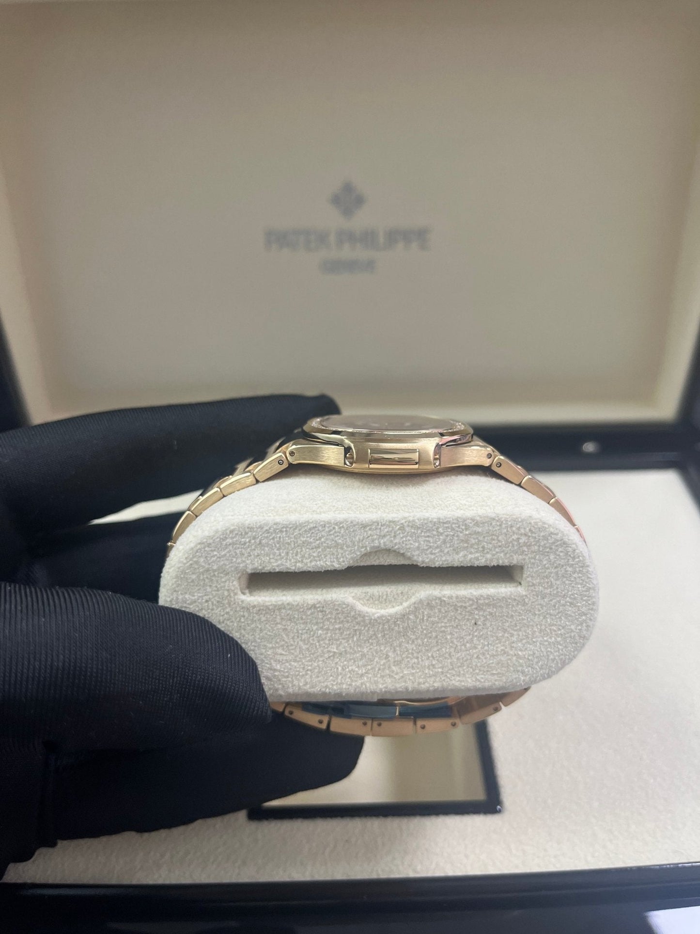 Patek Philippe Nautilus 32mm Diamond Bezel Rose Gold Purple Wave Dial 7010/1R-013