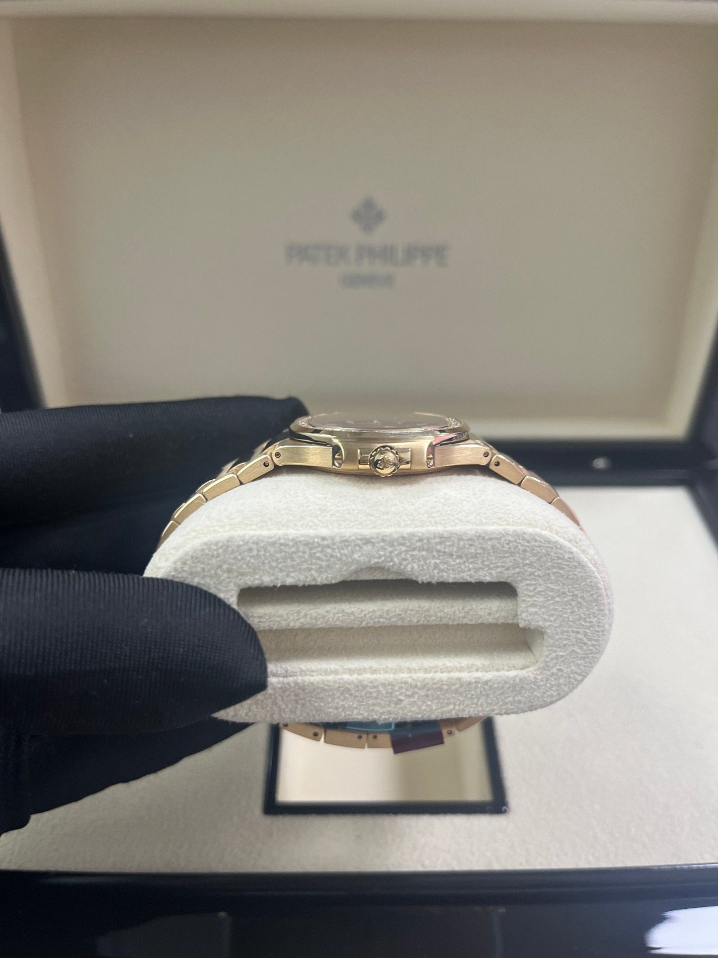 Patek Philippe Nautilus 32mm Diamond Bezel Rose Gold Purple Wave Dial 7010/1R-013