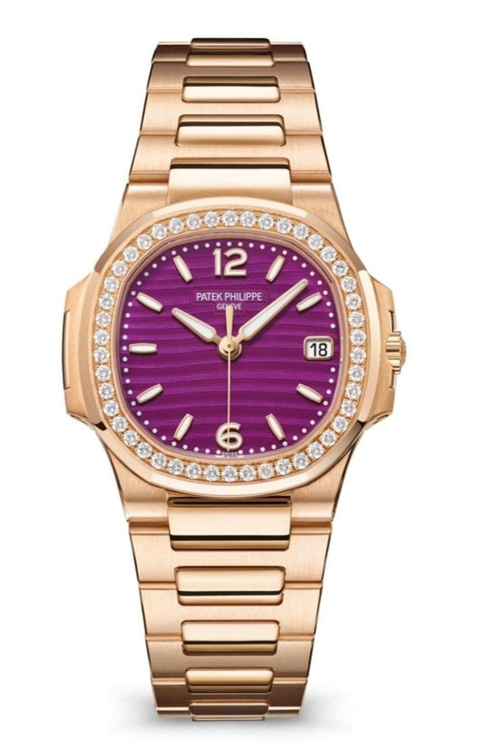 Patek Philippe Nautilus 32mm Diamond Bezel Rose Gold Purple Wave Dial 7010/1R-013