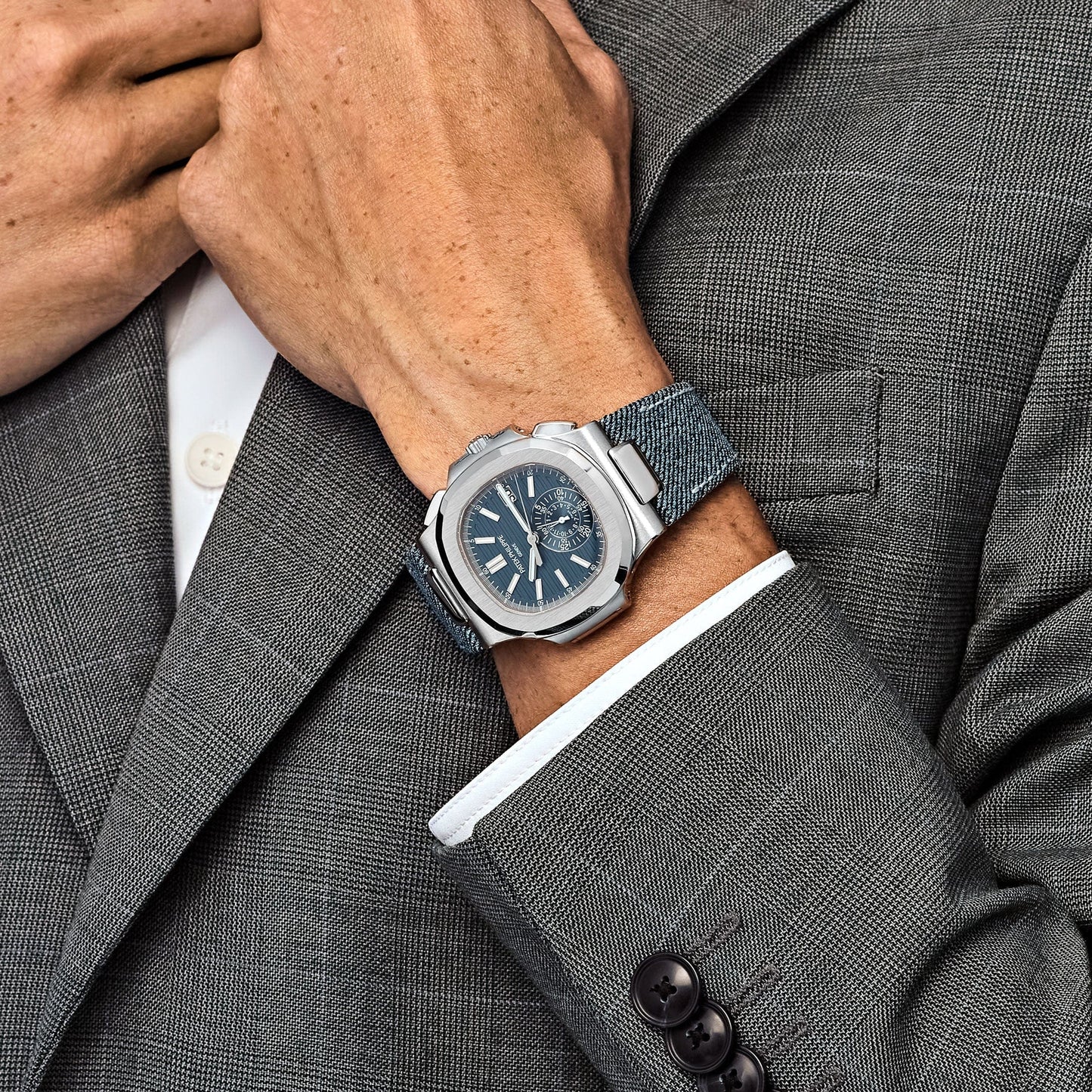 Patek Philippe Nautilus 5980/60G-001 'Denim' Flyback Chronograph White Gold Blue-Gray Dial (2024)