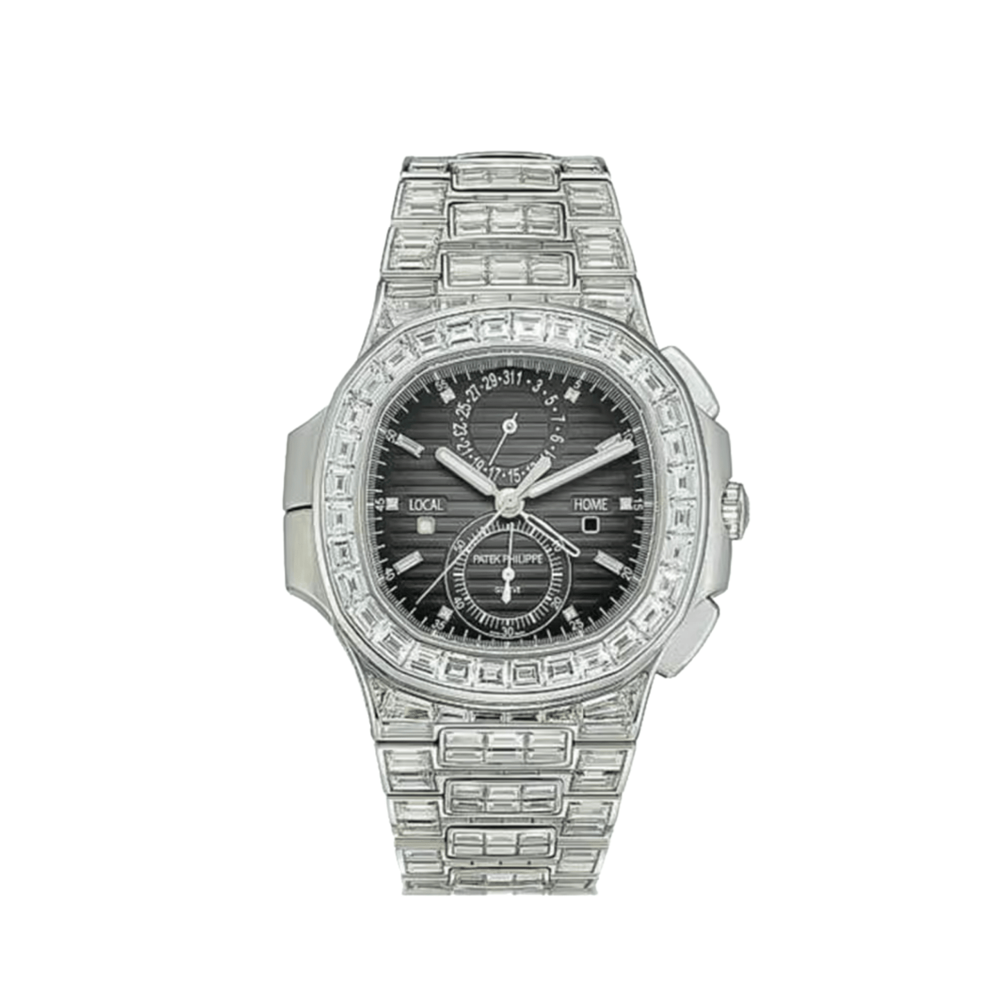 Patek Philippe Nautilus 5990/1400G-001 Flyback Chronograph White Gold Black Dial Diamond Set