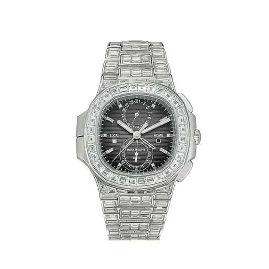Patek Philippe Nautilus 5990/1400G-001 Flyback Chronograph White Gold Black Dial Diamond Set