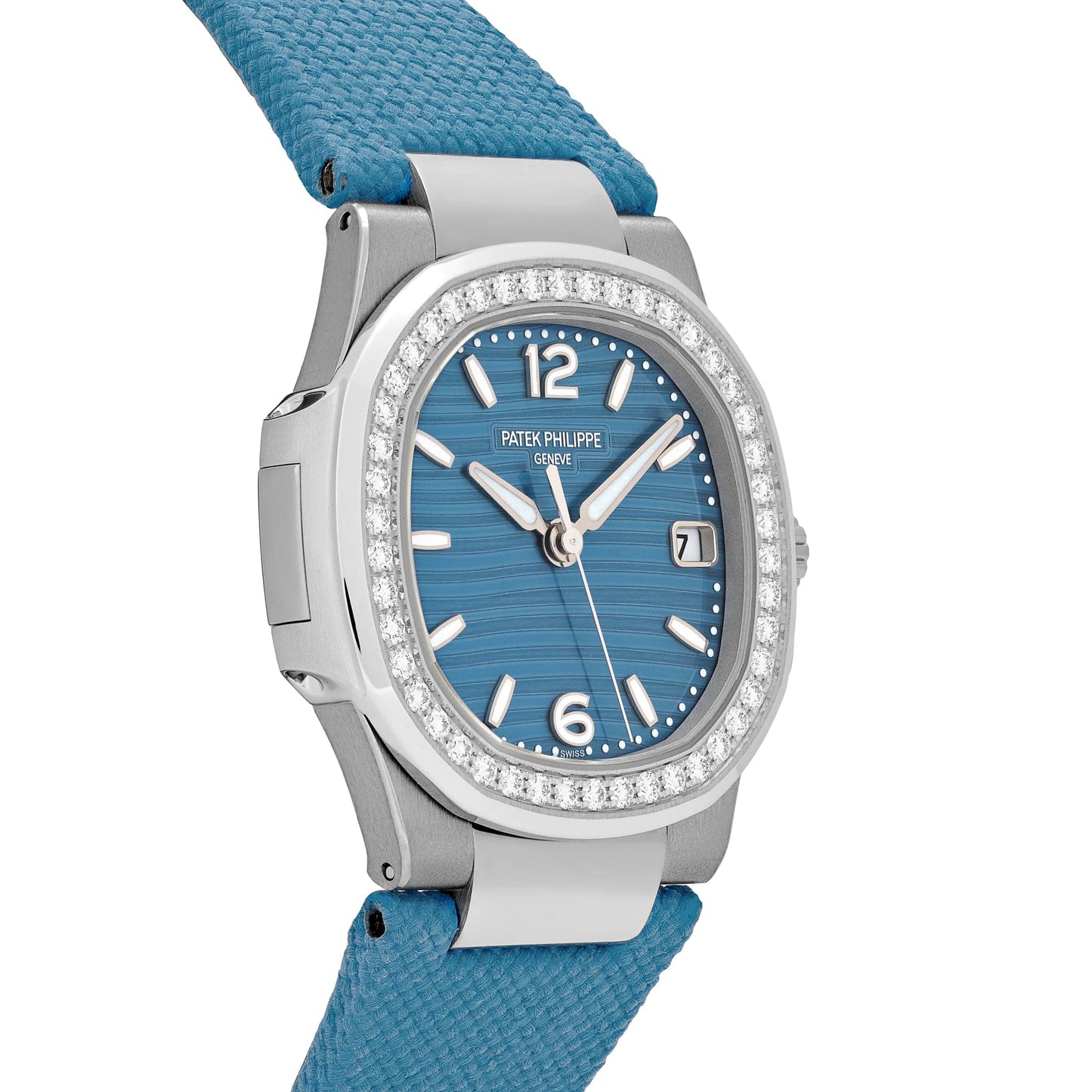 Patek Philippe Nautilus 7010G-013 'Ladies' White Gold Blue Dial Diamond Bezel
