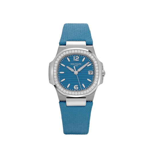 Patek Philippe Nautilus 7010G-013 'Ladies' White Gold Blue Dial Diamond Bezel