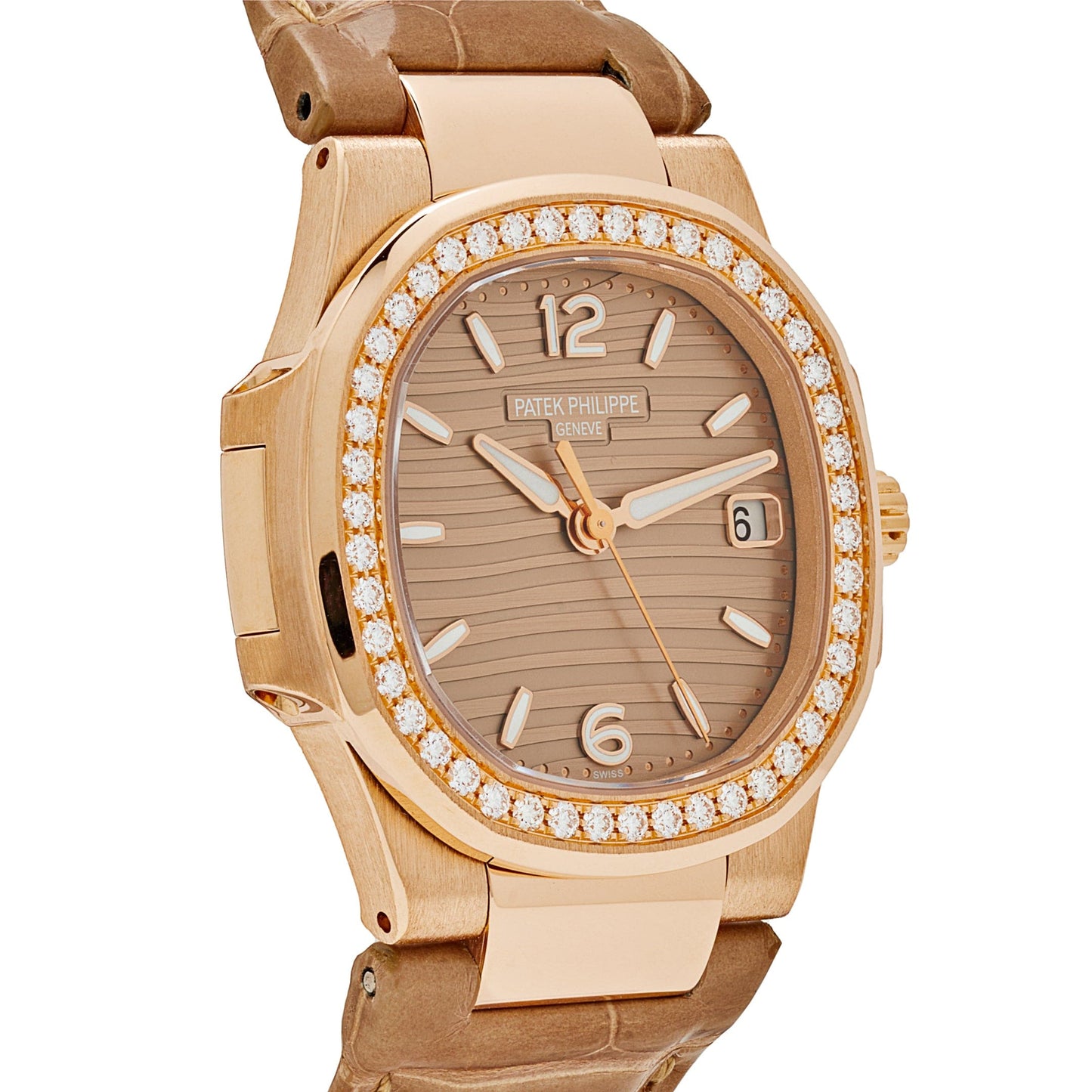 Patek Philippe Nautilus 7010R-012 'Ladies' Quartz Rose Gold Diamond Bezel