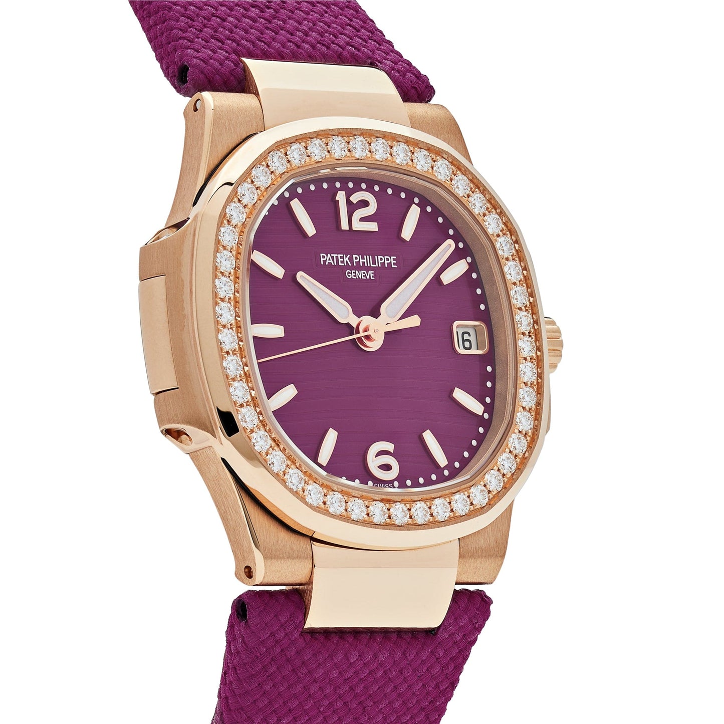 Patek Philippe Nautilus 7010R-013 'Ladies' Rose Gold Purple Dial Diamond Bezel