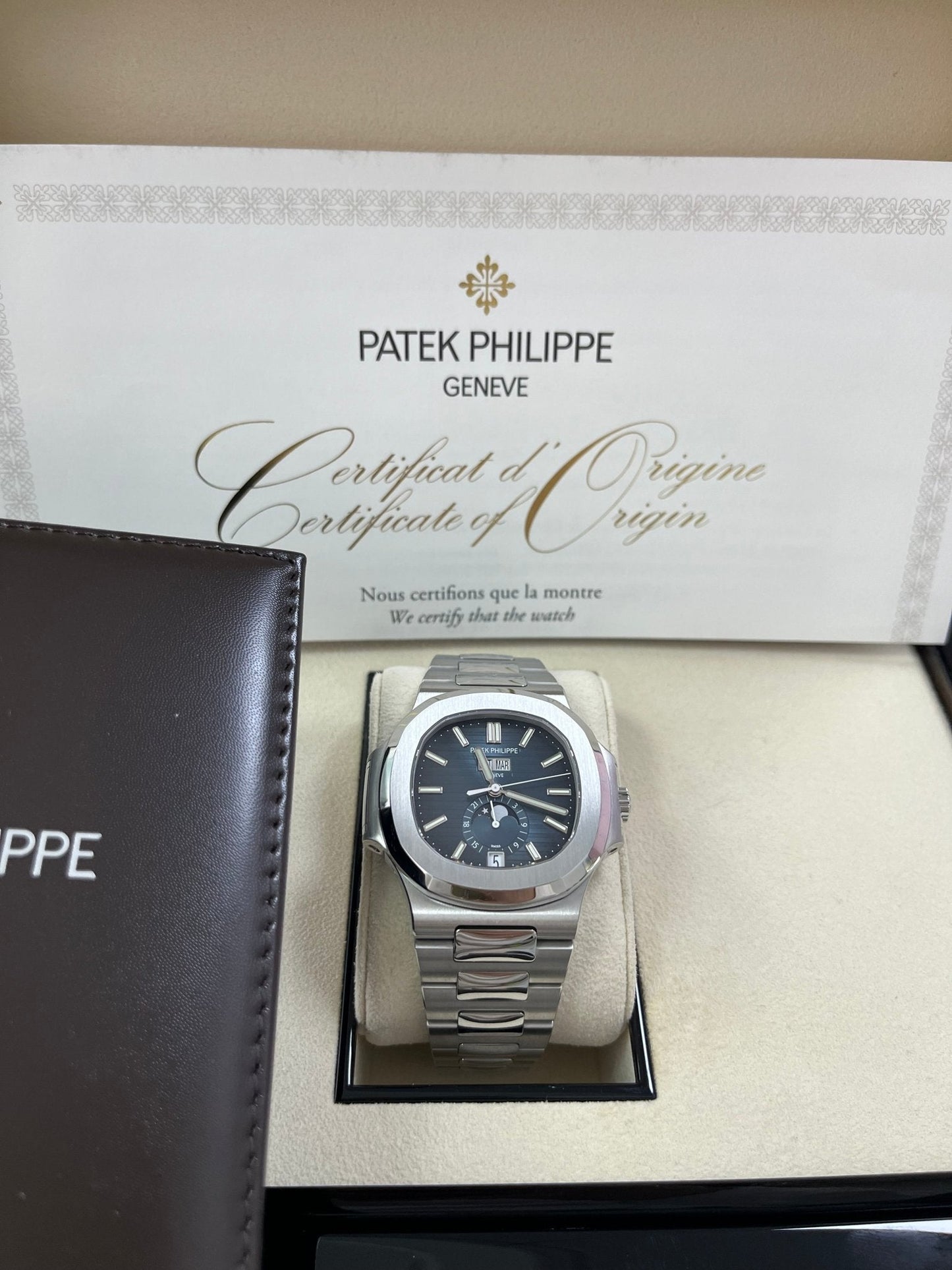 Patek Philippe Nautilus Annual Calendar Stainless Steel with Blue Dial/ Moon Phase (Ref#5726/1A-014)