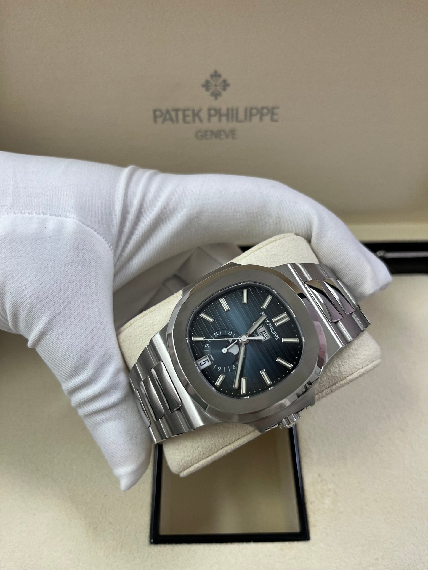 Patek Philippe Nautilus Annual Calendar Stainless Steel with Blue Dial/ Moon Phase (Ref#5726/1A-014)