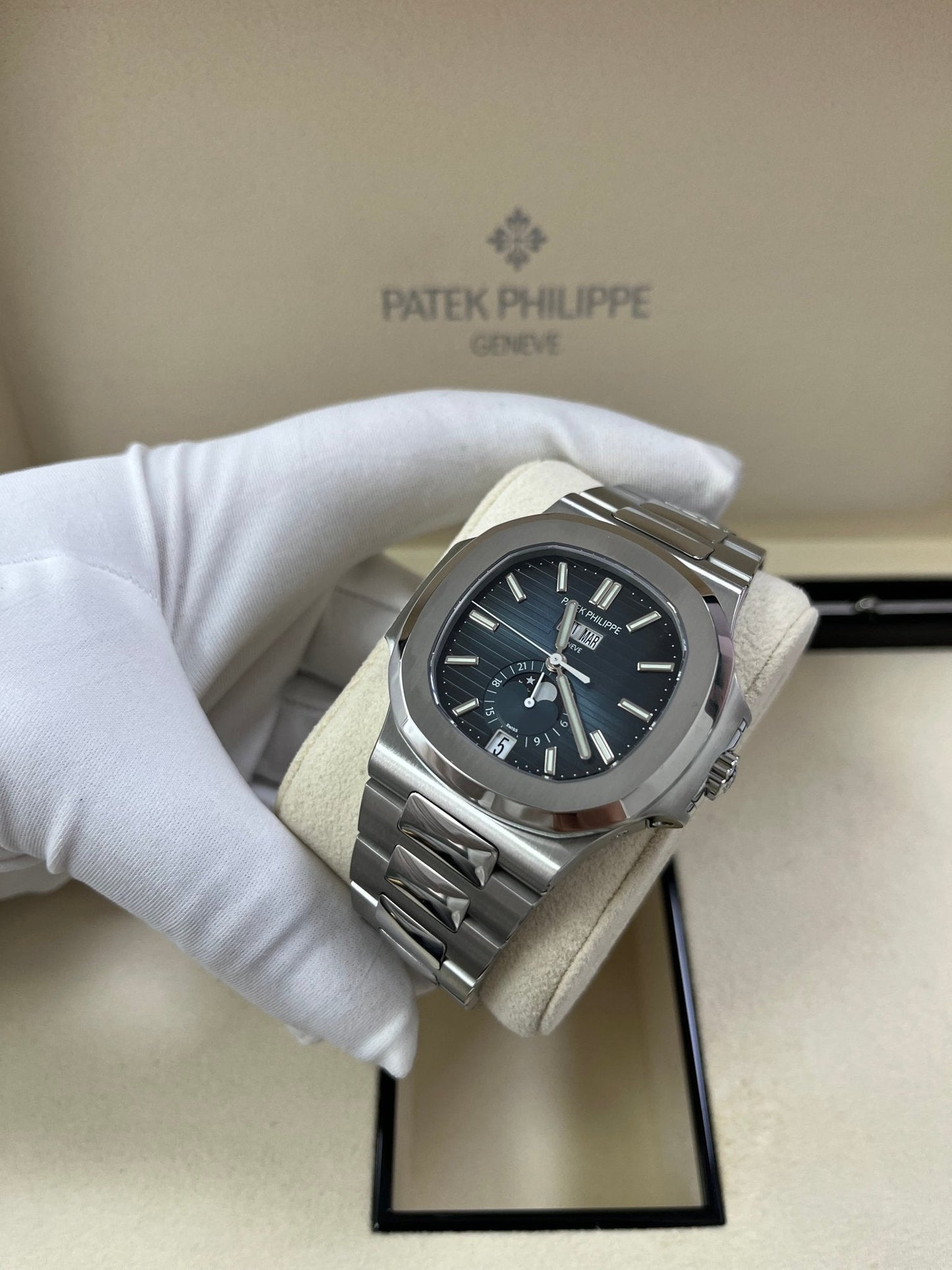 Patek Philippe Nautilus Annual Calendar Stainless Steel with Blue Dial/ Moon Phase (Ref#5726/1A-014)