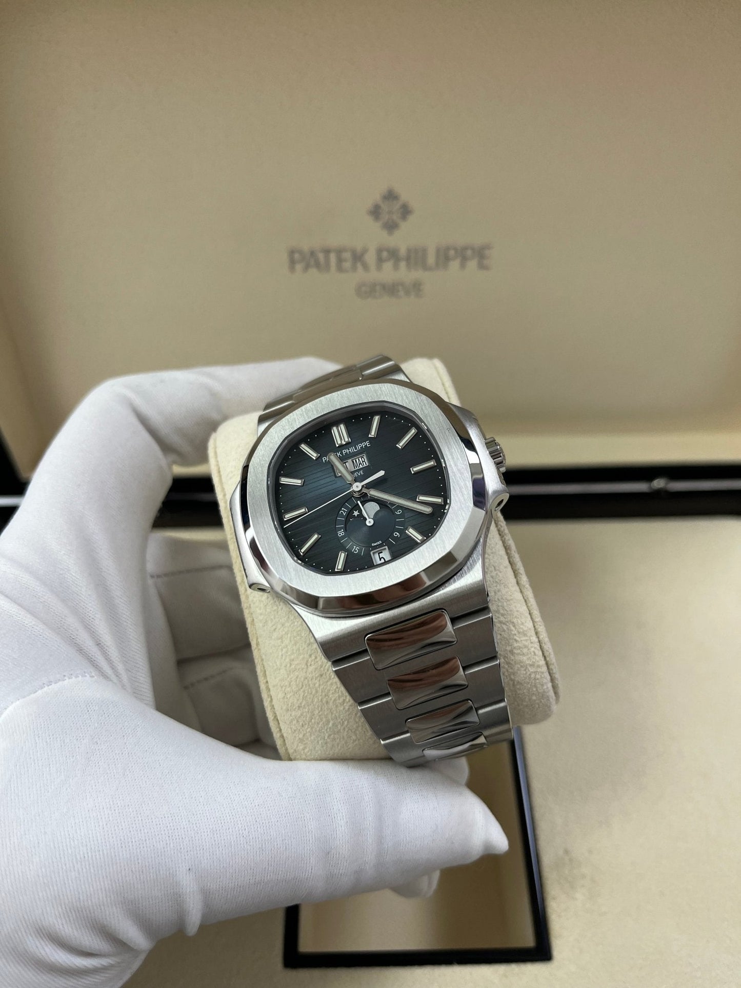 Patek Philippe Nautilus Annual Calendar Stainless Steel with Blue Dial/ Moon Phase (Ref#5726/1A-014)