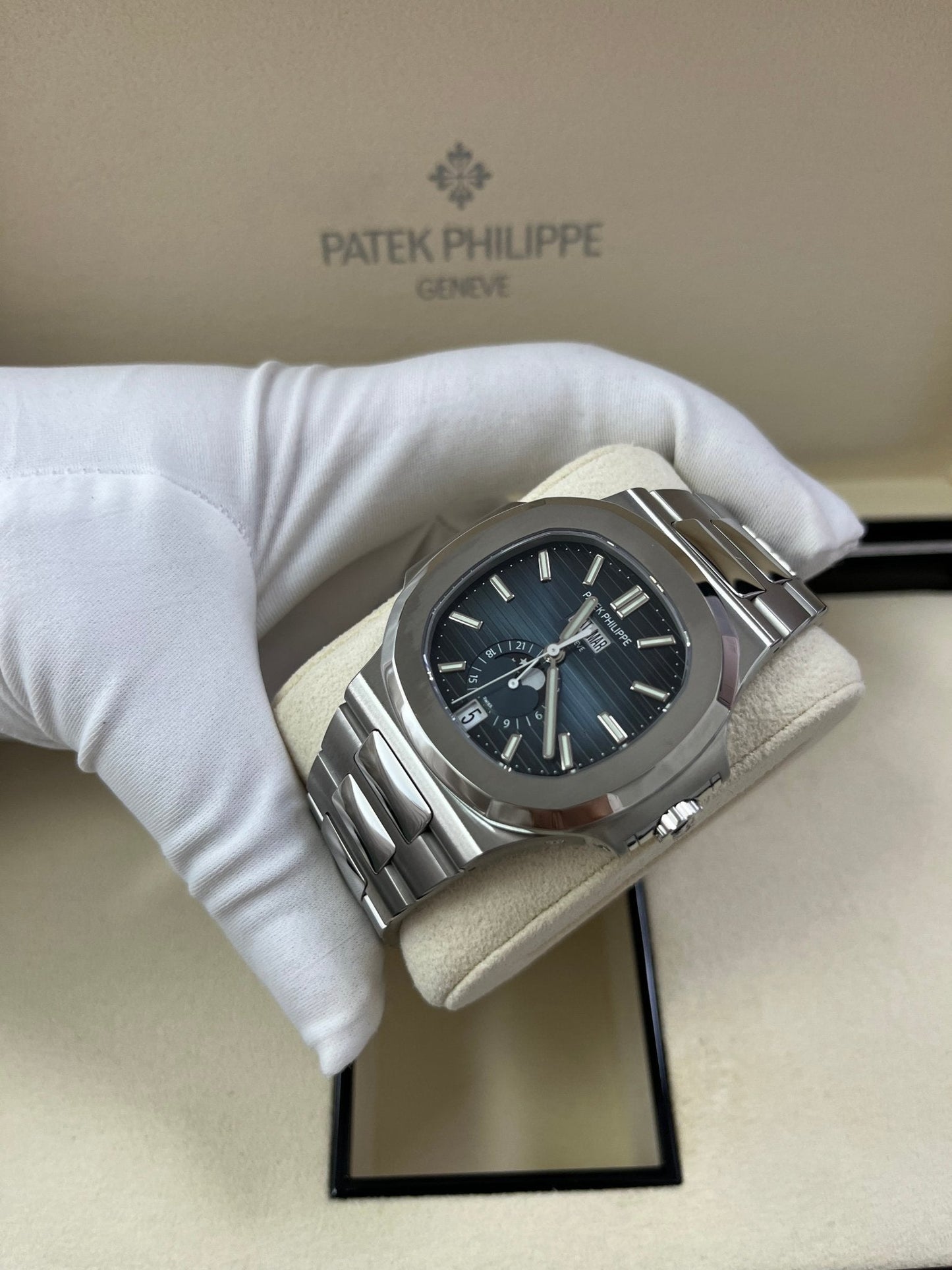 Patek Philippe Nautilus Annual Calendar Stainless Steel with Blue Dial/ Moon Phase (Ref#5726/1A-014)