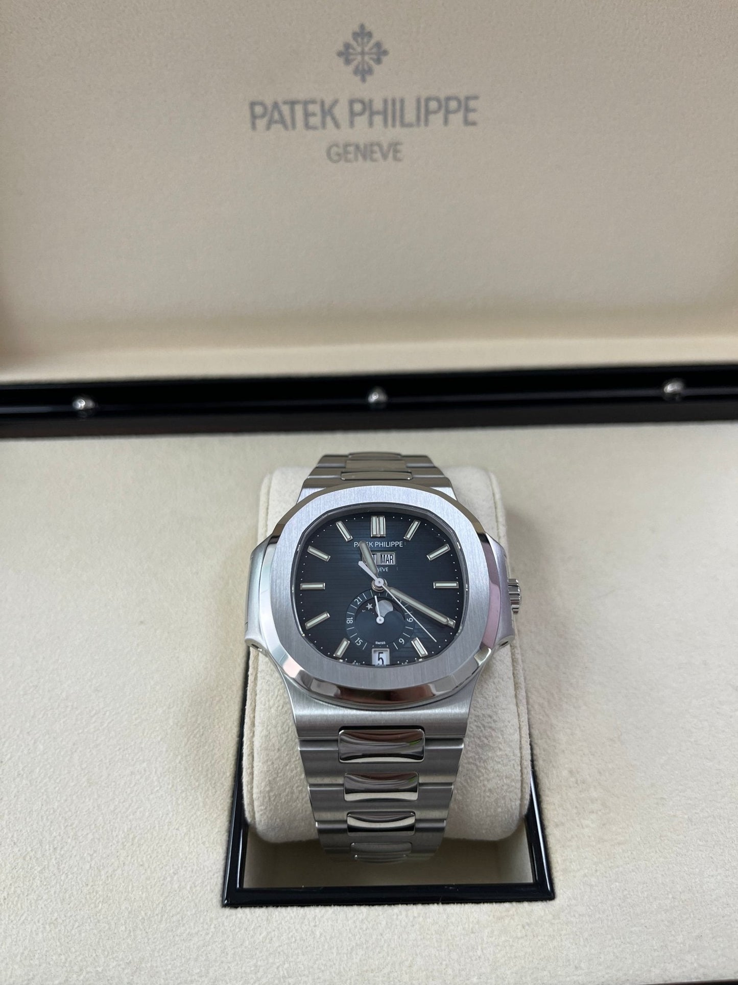 Patek Philippe Nautilus Annual Calendar Stainless Steel with Blue Dial/ Moon Phase (Ref#5726/1A-014)