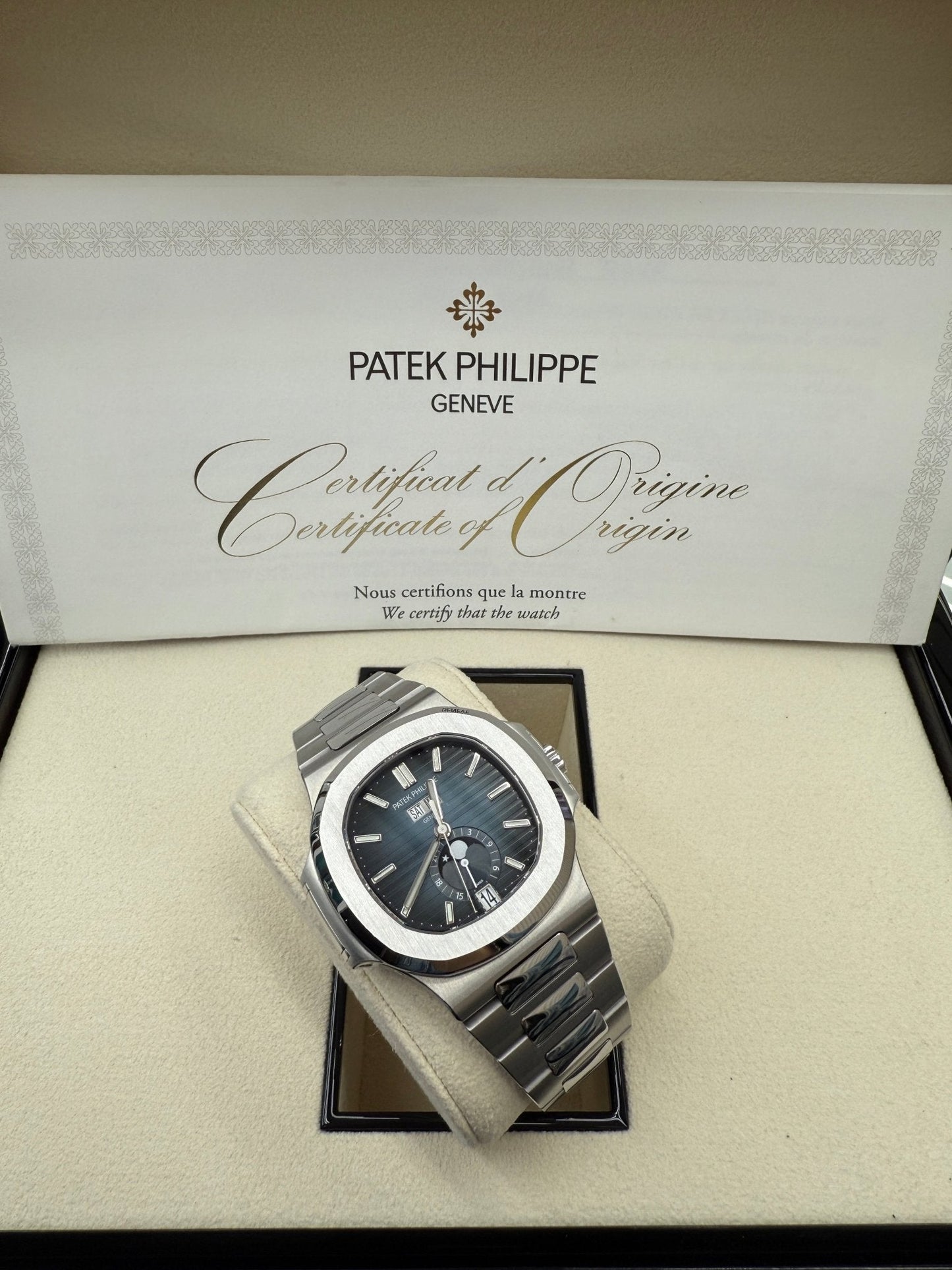 Patek Philippe Nautilus Annual Calendar Stainless Steel with Blue Dial/ Moon Phase (Ref#5726/1A-014)