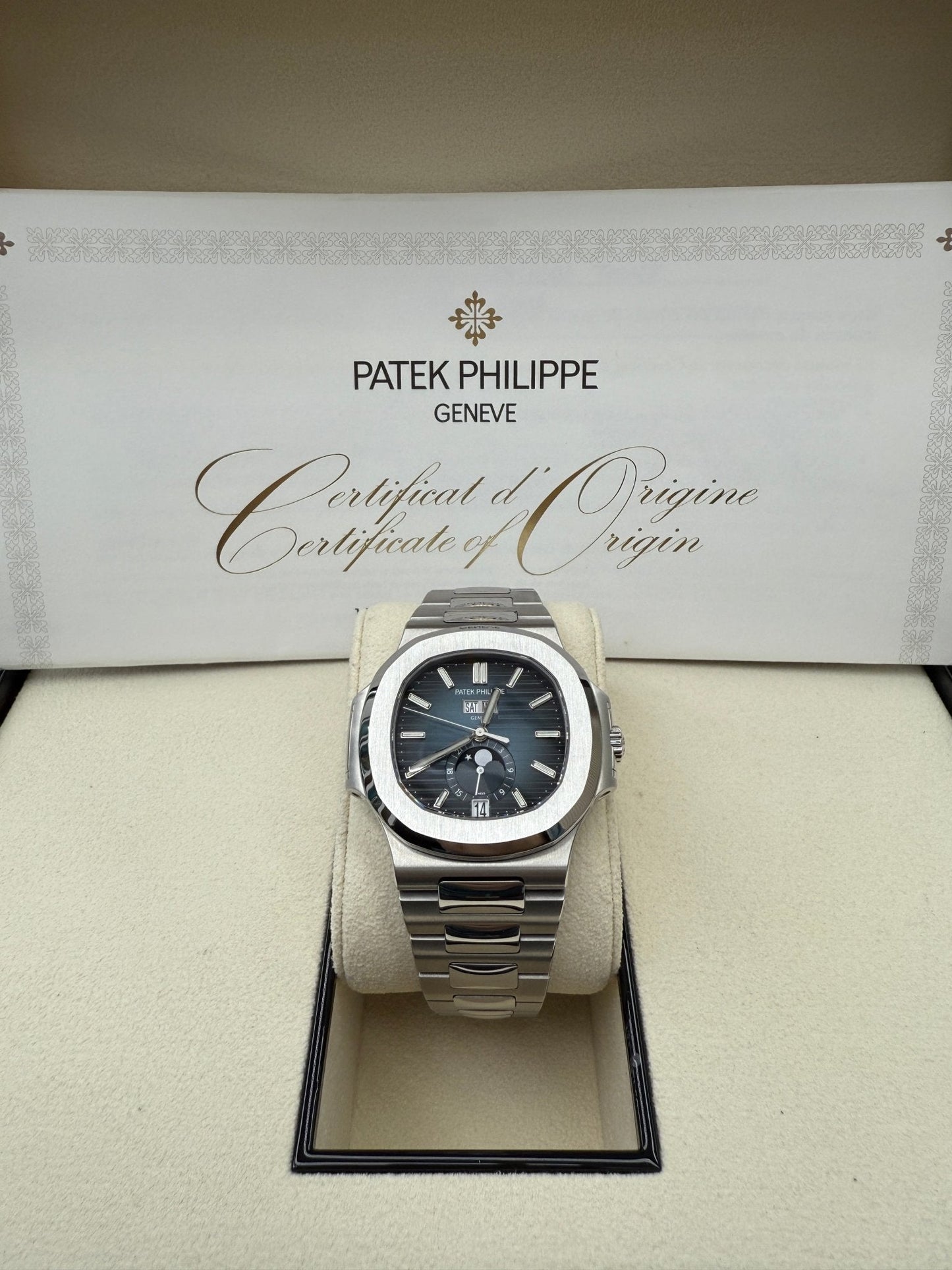 Patek Philippe Nautilus Annual Calendar Stainless Steel with Blue Dial/ Moon Phase (Ref#5726/1A-014)