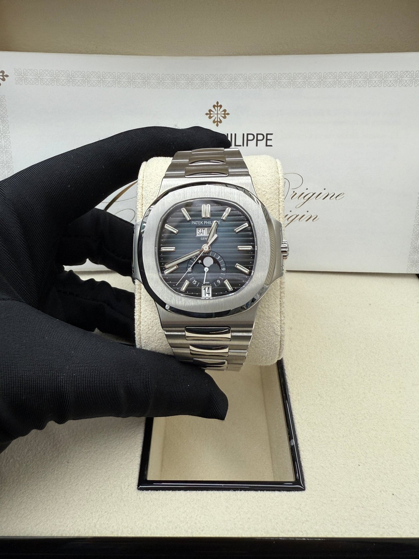 Patek Philippe Nautilus Annual Calendar Stainless Steel with Blue Dial/ Moon Phase (Ref#5726/1A-014)