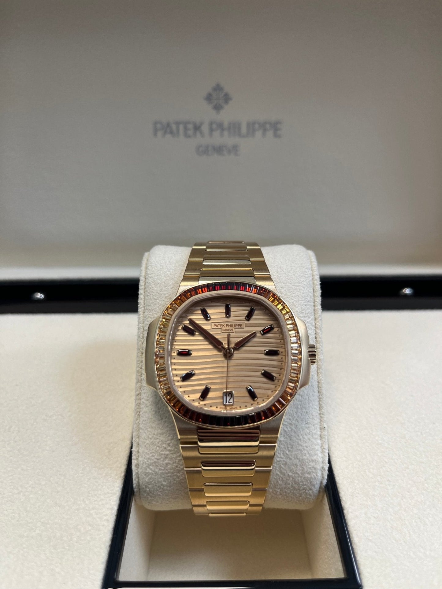 Patek Philippe Nautilus Automatic Rose Gold Baguette Cognac Bezel 7118/1300R-001