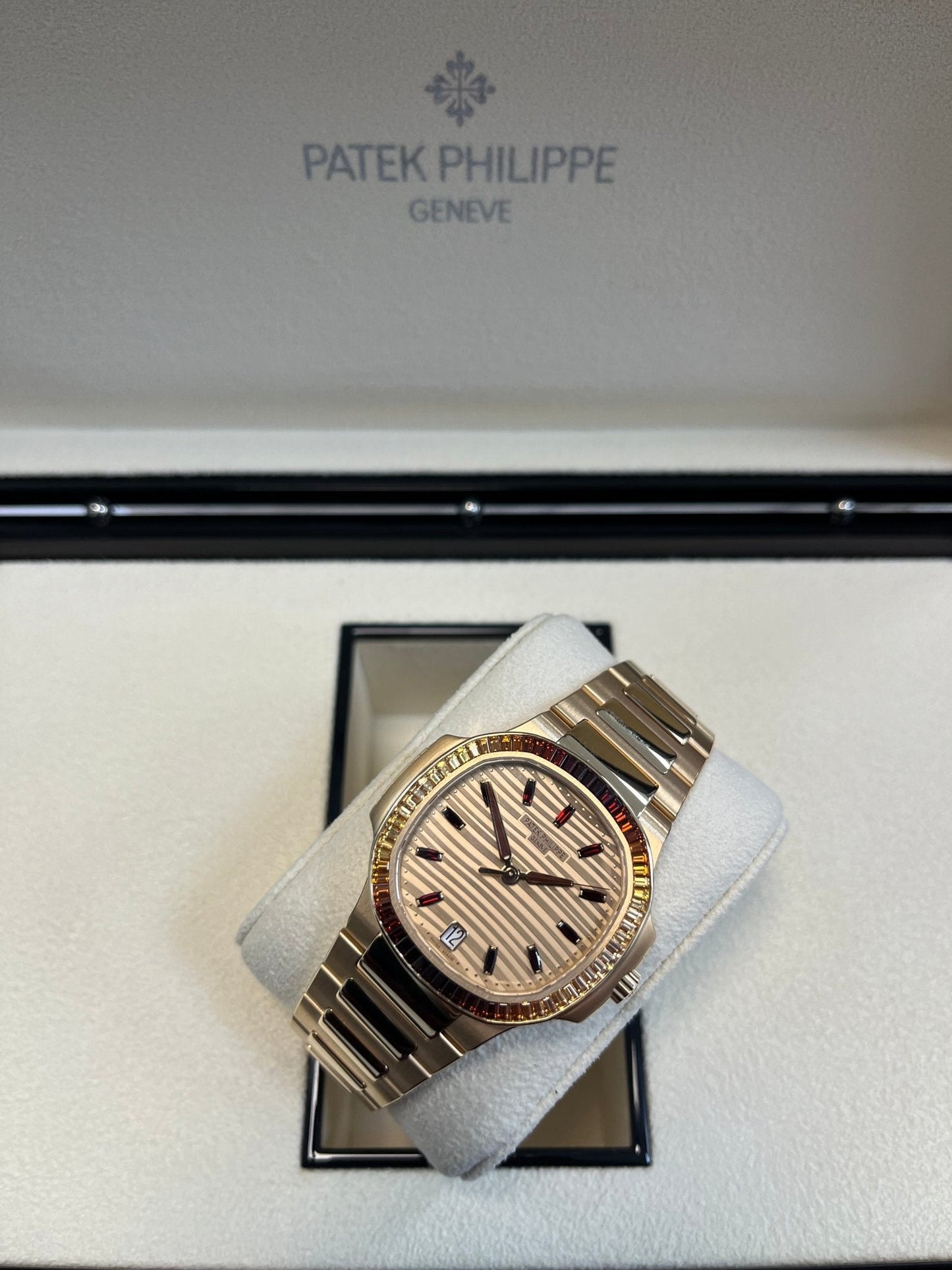 Patek Philippe Nautilus Automatic Rose Gold Baguette Cognac Bezel 7118/1300R-001
