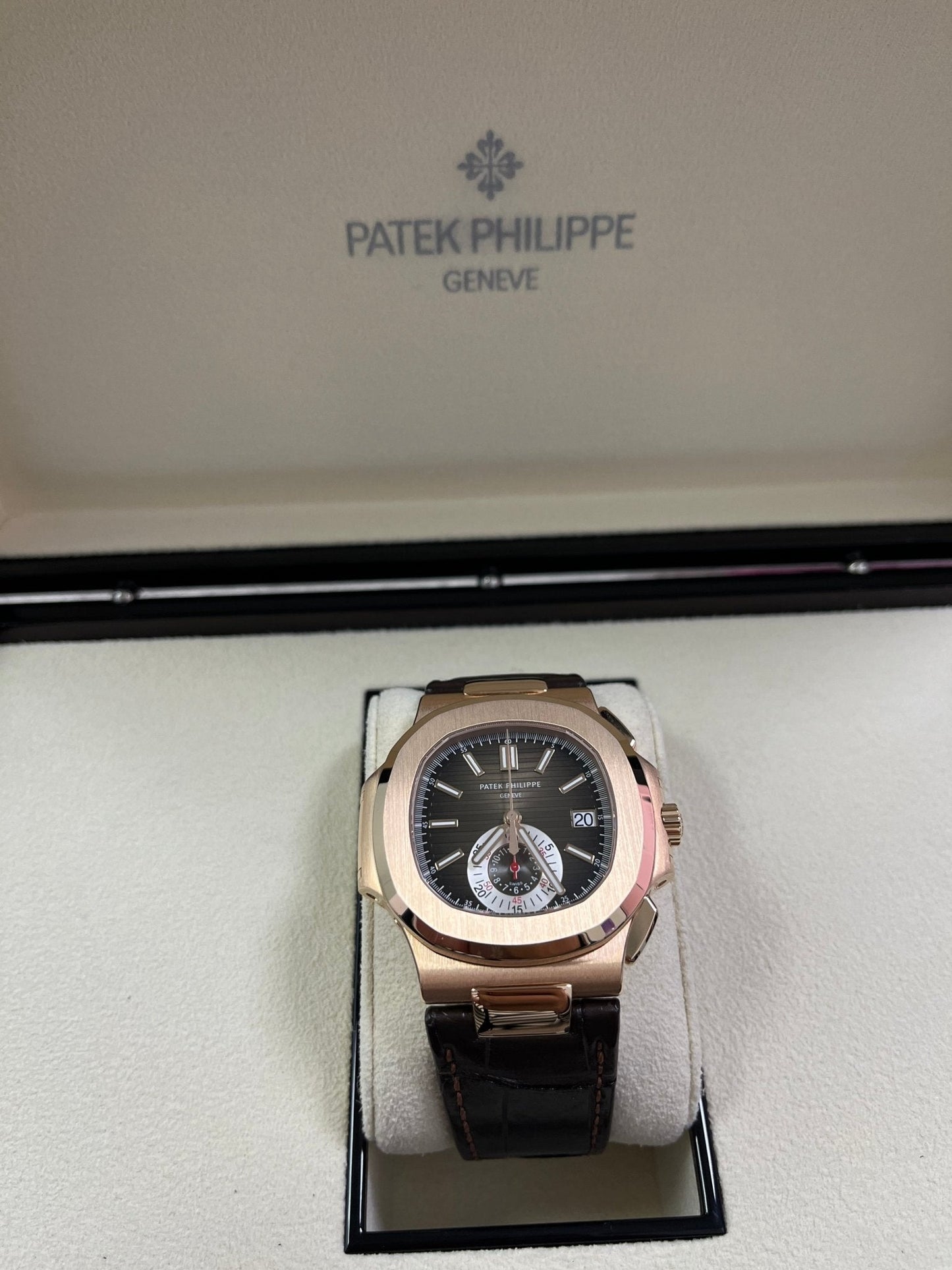 Patek Philippe Nautilus Rose Gold/ Brown Dial/ Leather Strap (Ref#5980R-001)