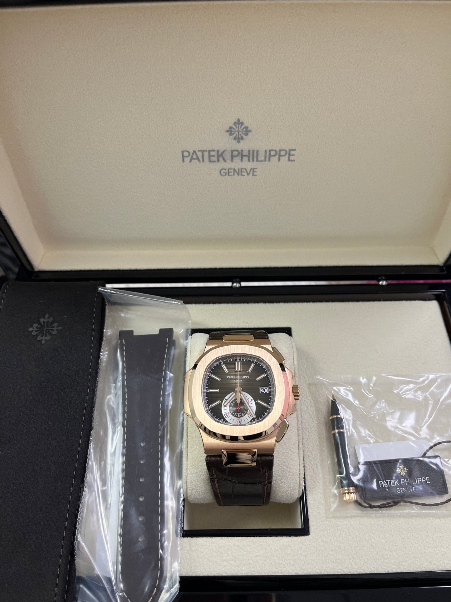 Patek Philippe Nautilus Rose Gold/ Brown Dial/ Leather Strap (Ref#5980R-001)