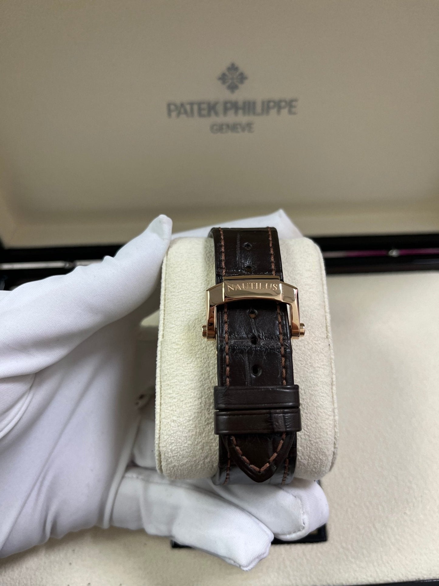 Patek Philippe Nautilus Rose Gold/ Brown Dial/ Leather Strap (Ref#5980R-001)