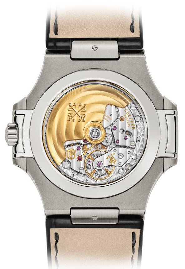 Patek Philippe Nautilus Stainless Steel Moon Phase Black Leather Strap (Ref#5726A-001)
