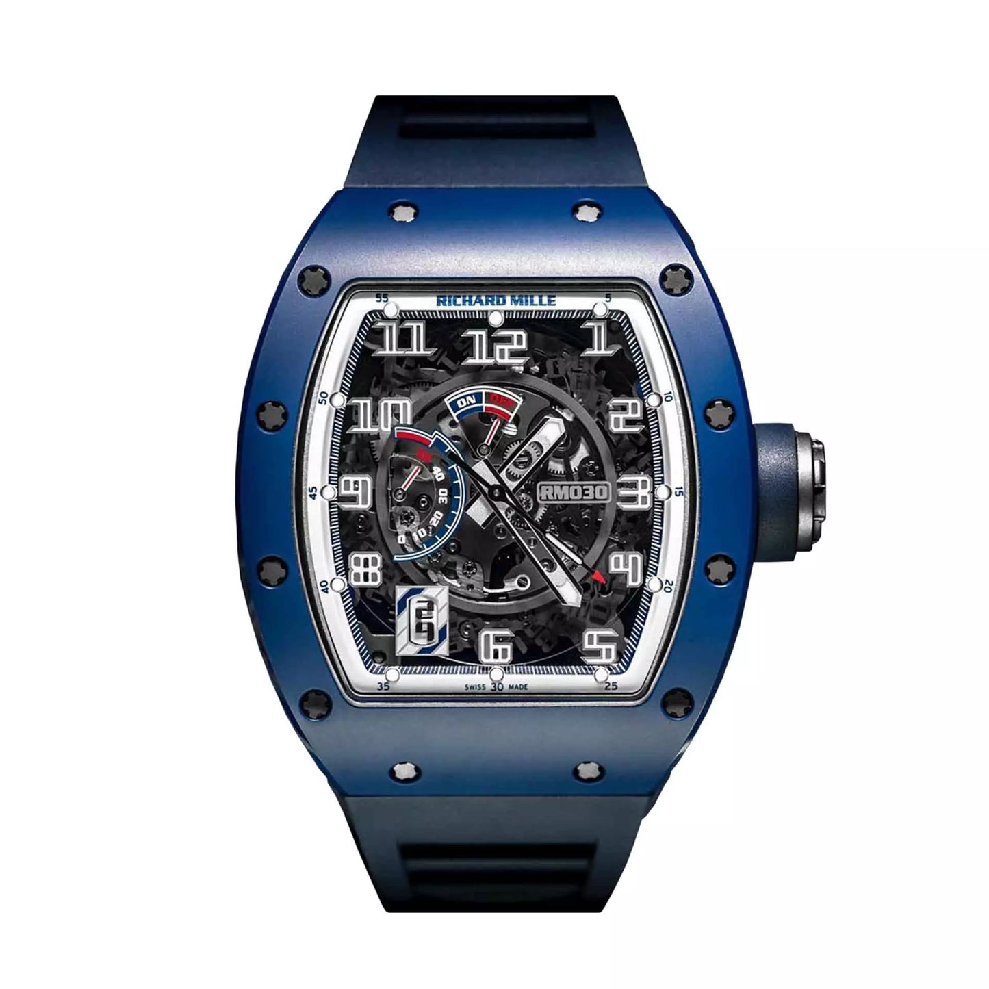 Richard Mille RM030 EMEA 42.7 mm x 50 mm Transparent Dial Blue Ceramic Rubber Strap