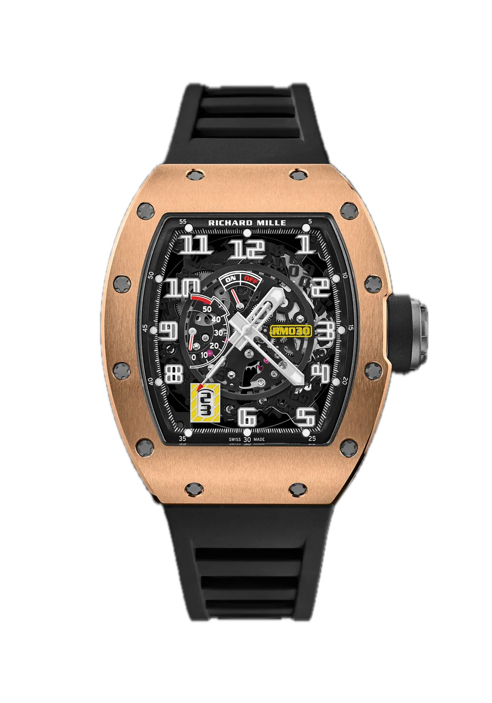 Richard Mille RM030 42.7 mm x 50 mm Transparent Dial 18k Rose Gold Rubber Strap