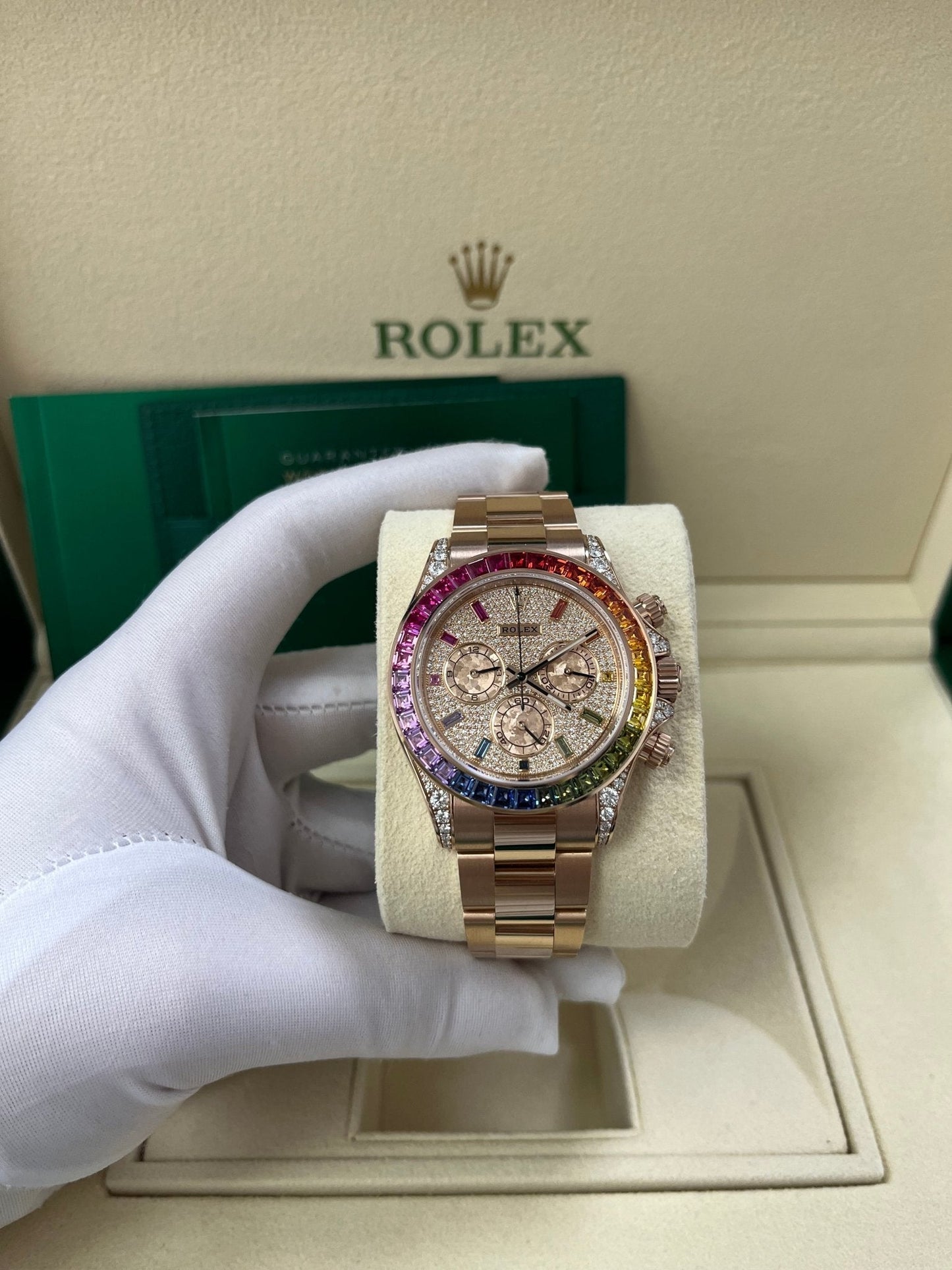 Rolex Cosmograph Everose Daytona Factory Diamond Rainbow Edition Ref# 116595RBOW)