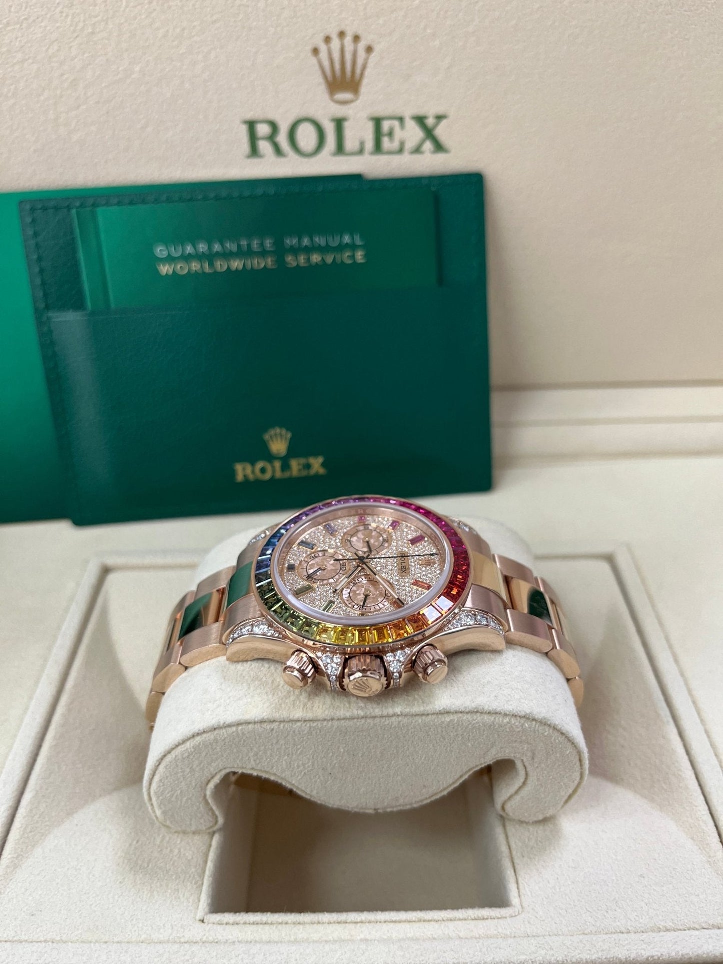 Rolex Cosmograph Everose Daytona Factory Diamond Rainbow Edition Ref# 116595RBOW)