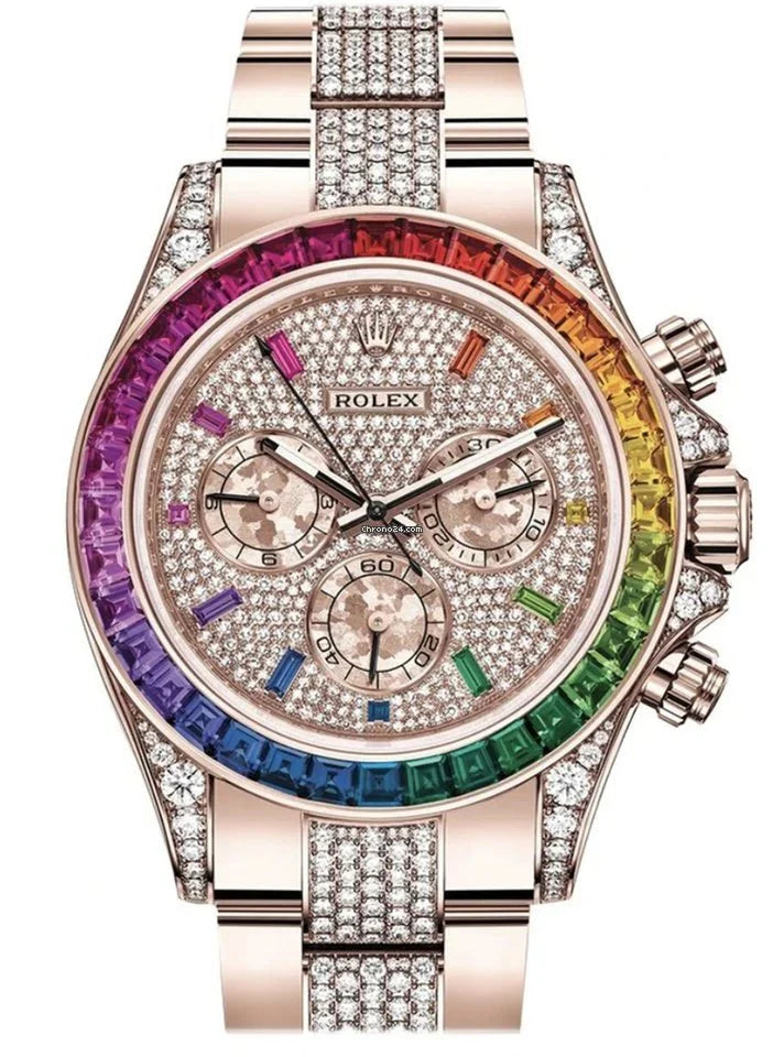 Rolex Cosmograph Everose Daytona Factory Diamond Rainbow Edition Ref# 116595RBOW)
