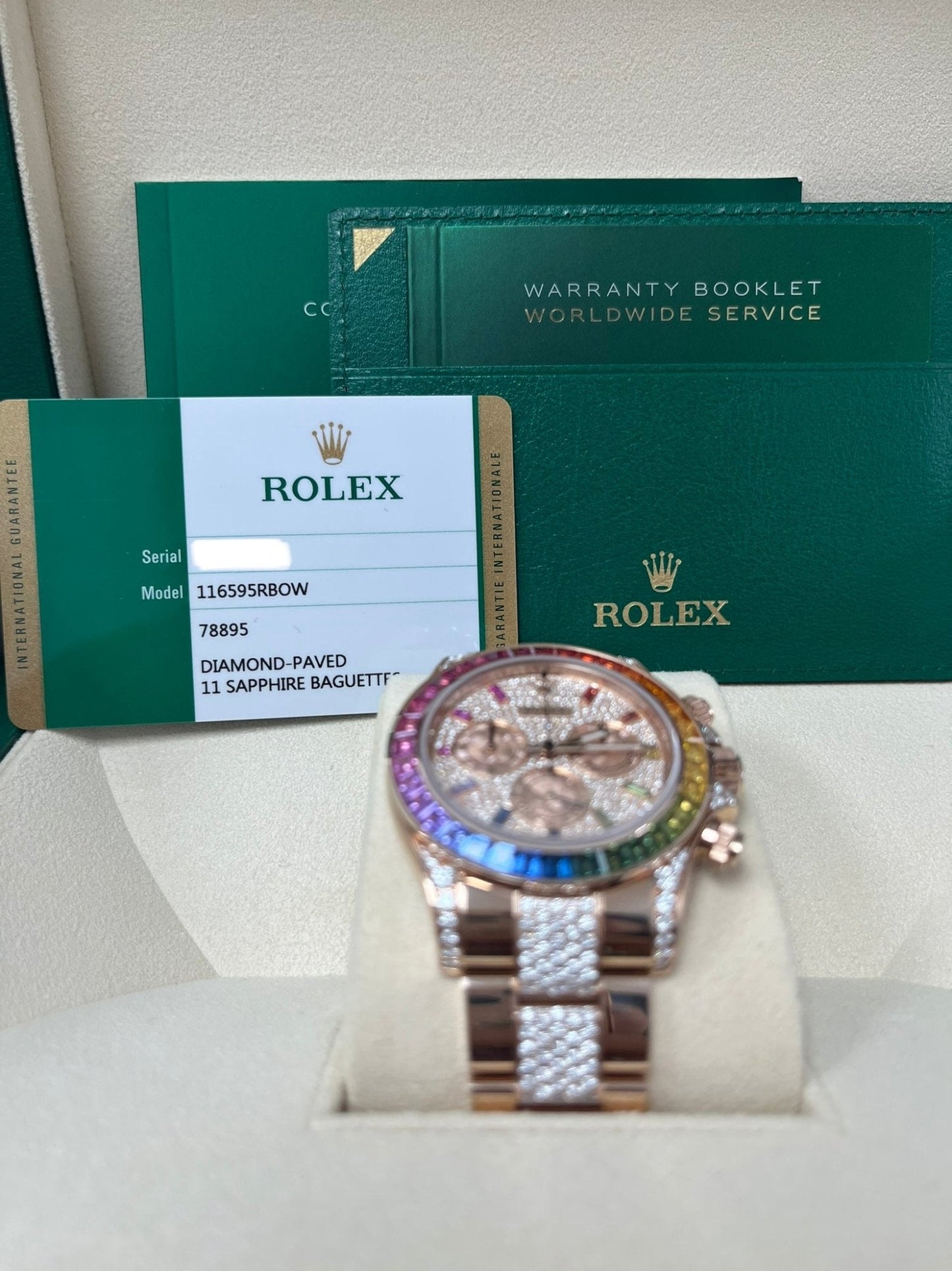 Rolex Cosmograph Everose Daytona Factory Diamond Rainbow Edition Ref# 116595RBOW)