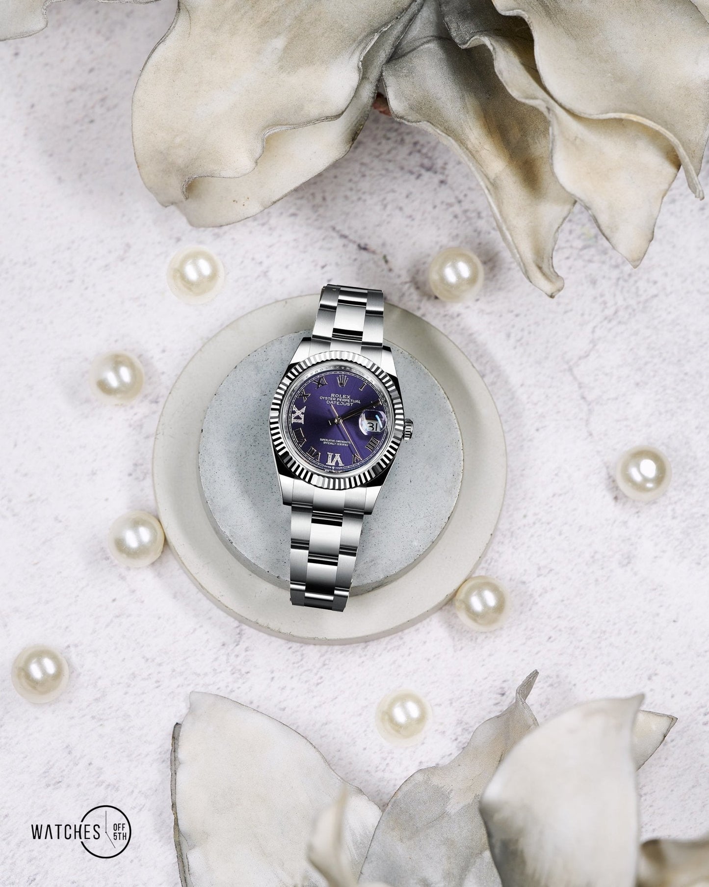 Rolex Datejust 36 Fluted Bezel Aubergine Purple Diamond Roman VI and IX Dial Oyster Bracelet (Ref# 126234)