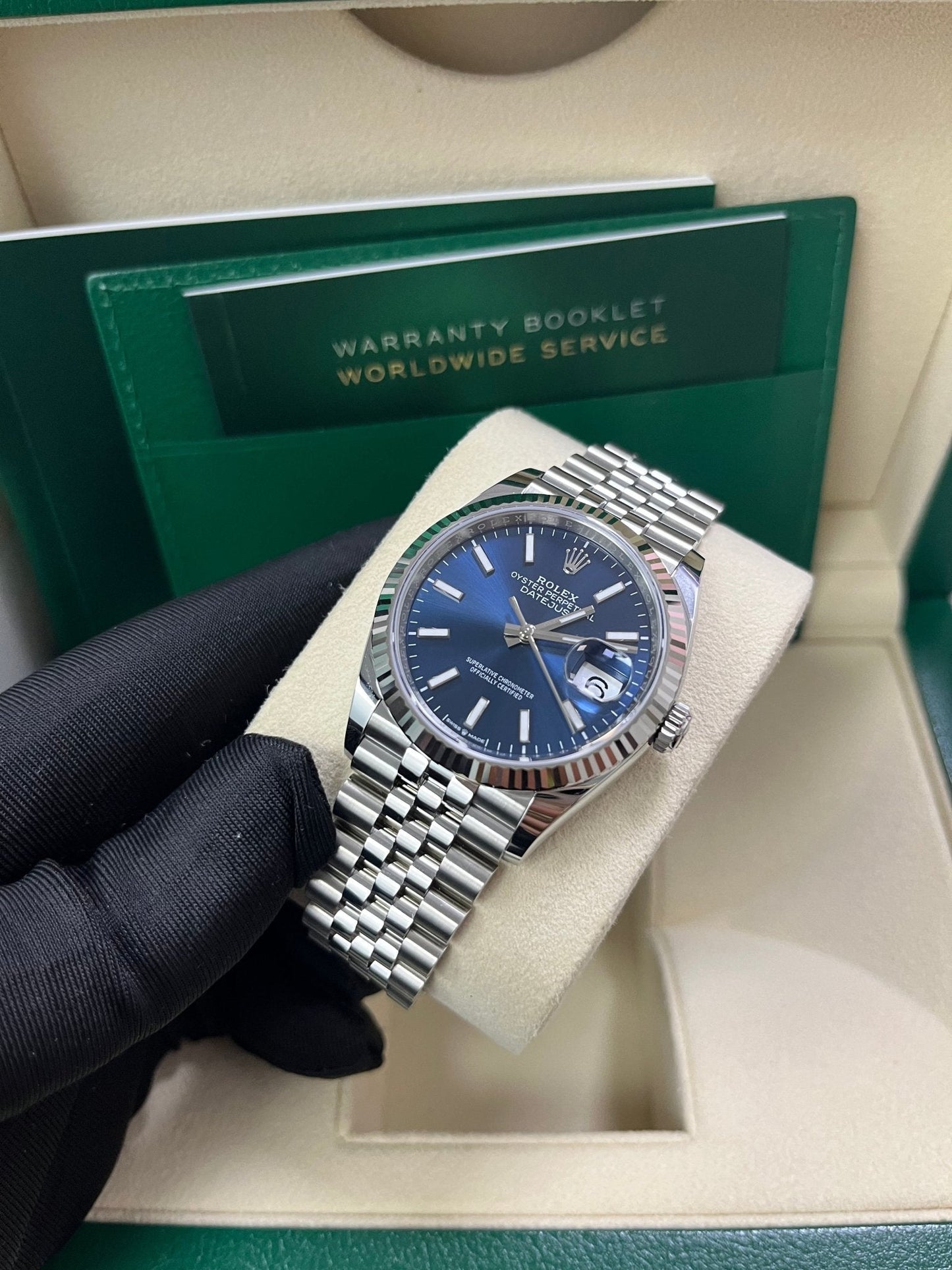 Rolex Datejust 36 Fluted Bezel Blue Index Dial Jubilee Bracelet 126234