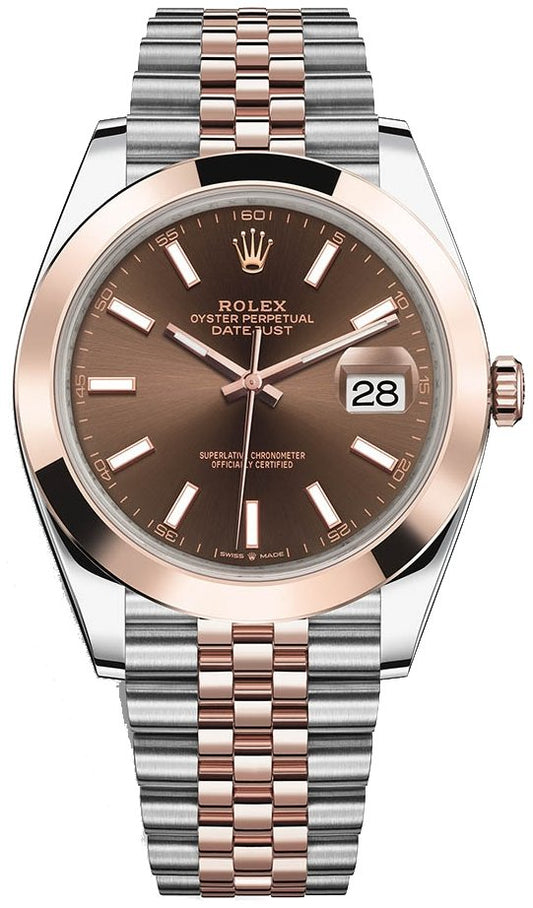 Rolex Datejust 41 Two-Tone Stainless Steel and Rose Gold/ Chocolate Index Dial/ Smooth Bezel/ Jubilee Bracelet (Ref#126301)