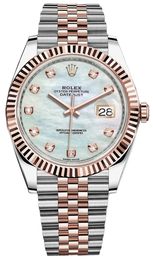 Rolex Datejust 41 Two-Tone Stainless Steel and Rose Gold/ "Mother of Pearl" Diamond Dial/ Fluted Bezel/ Jubilee Bracelet (Ref#126331)