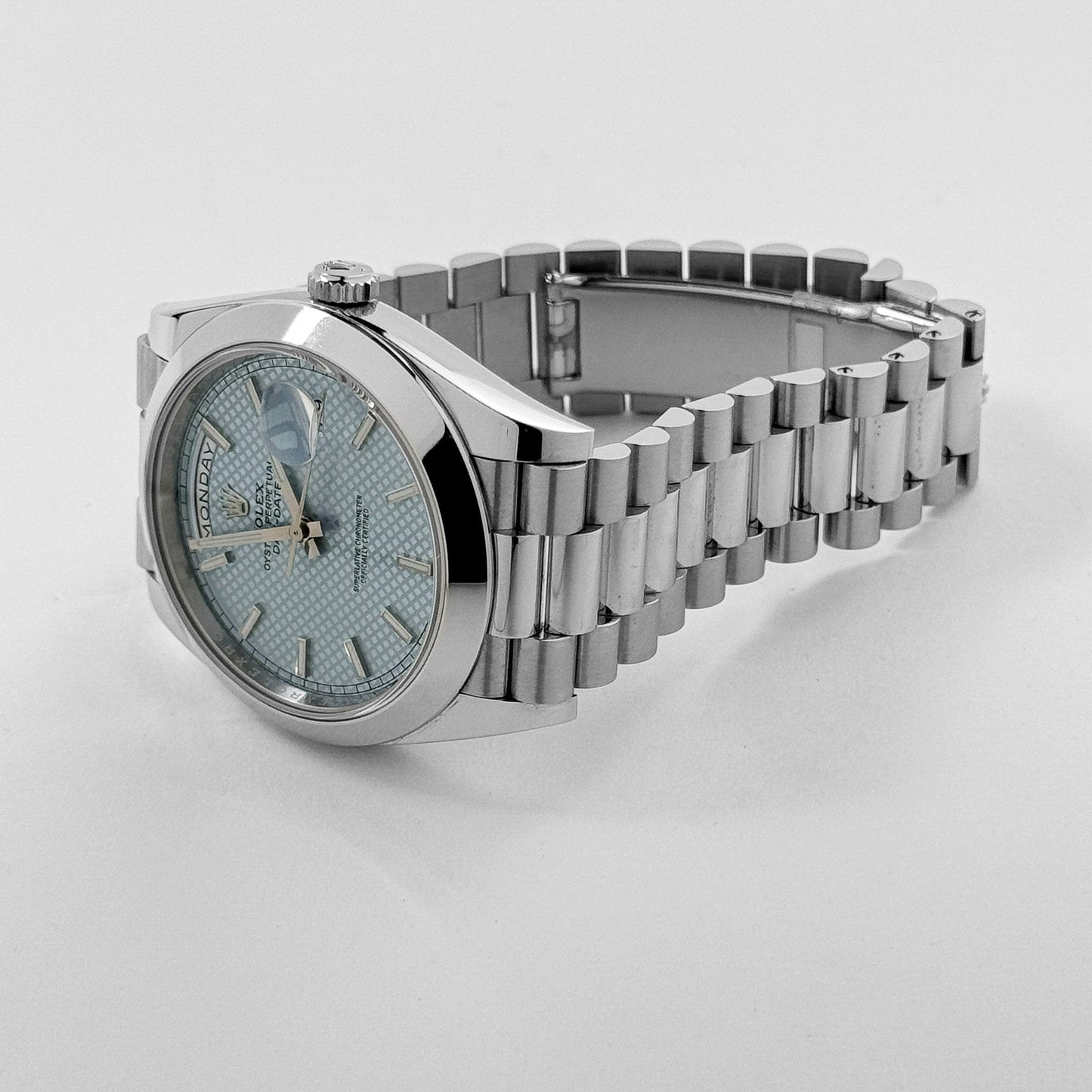 Rolex Day-Date 228206 40 Platinum Ice Blue Diagonal Motif Dial (2017)
