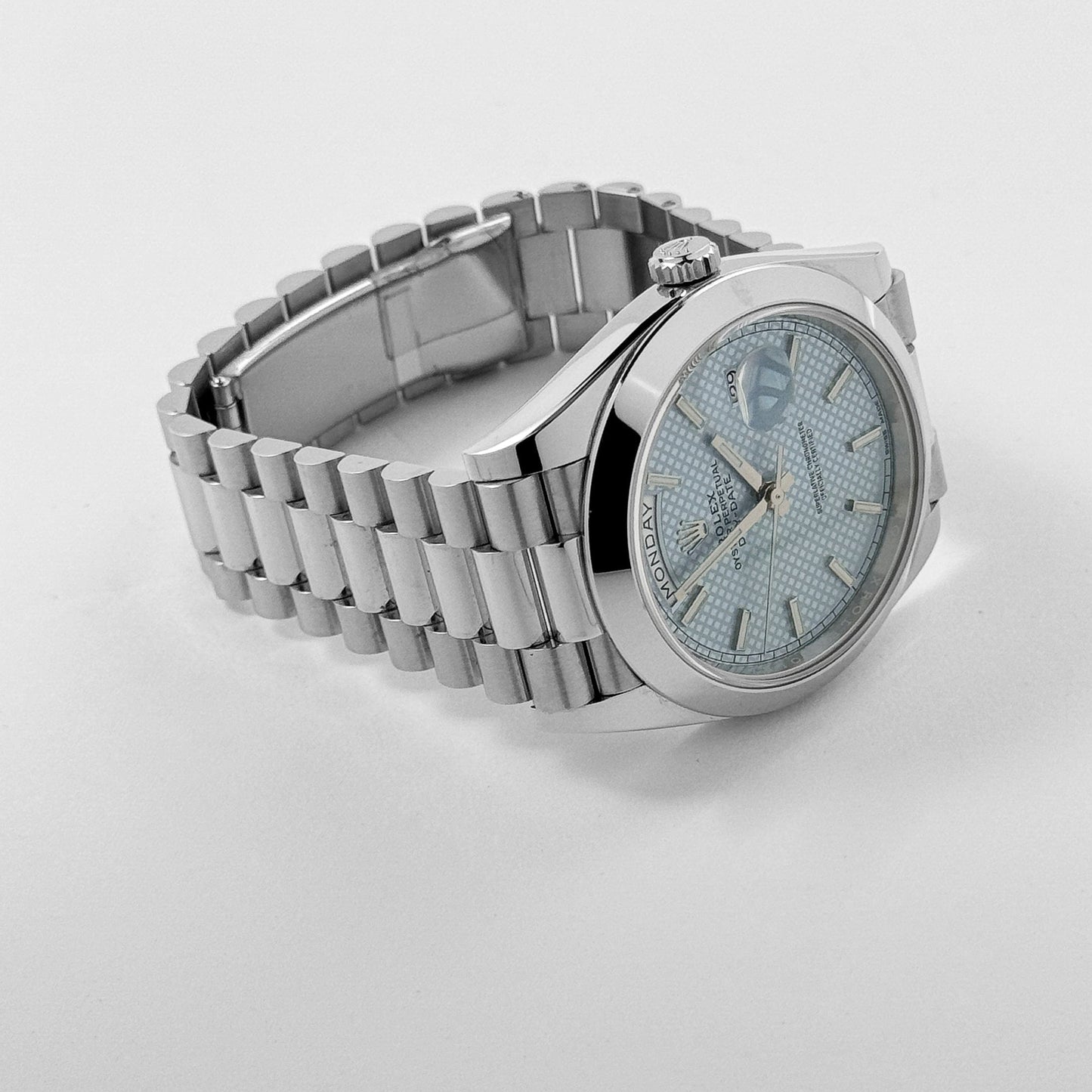 Rolex Day-Date 228206 40 Platinum Ice Blue Diagonal Motif Dial (2017)
