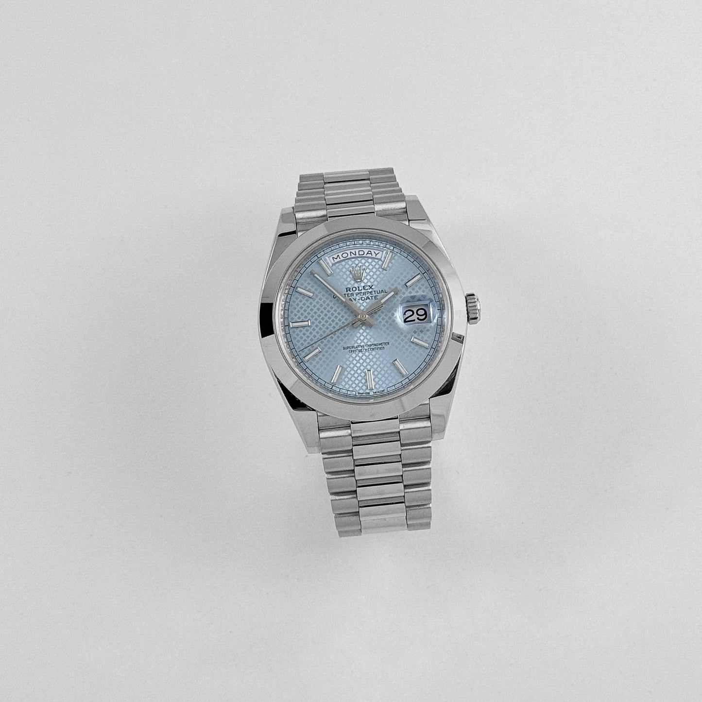 Rolex Day-Date 228206 40 Platinum Ice Blue Diagonal Motif Dial (2017)