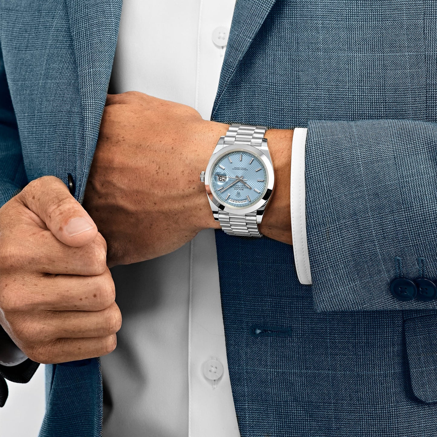 Rolex Day-Date 228206 40 Platinum Ice Blue Diagonal Motif Dial (2017)