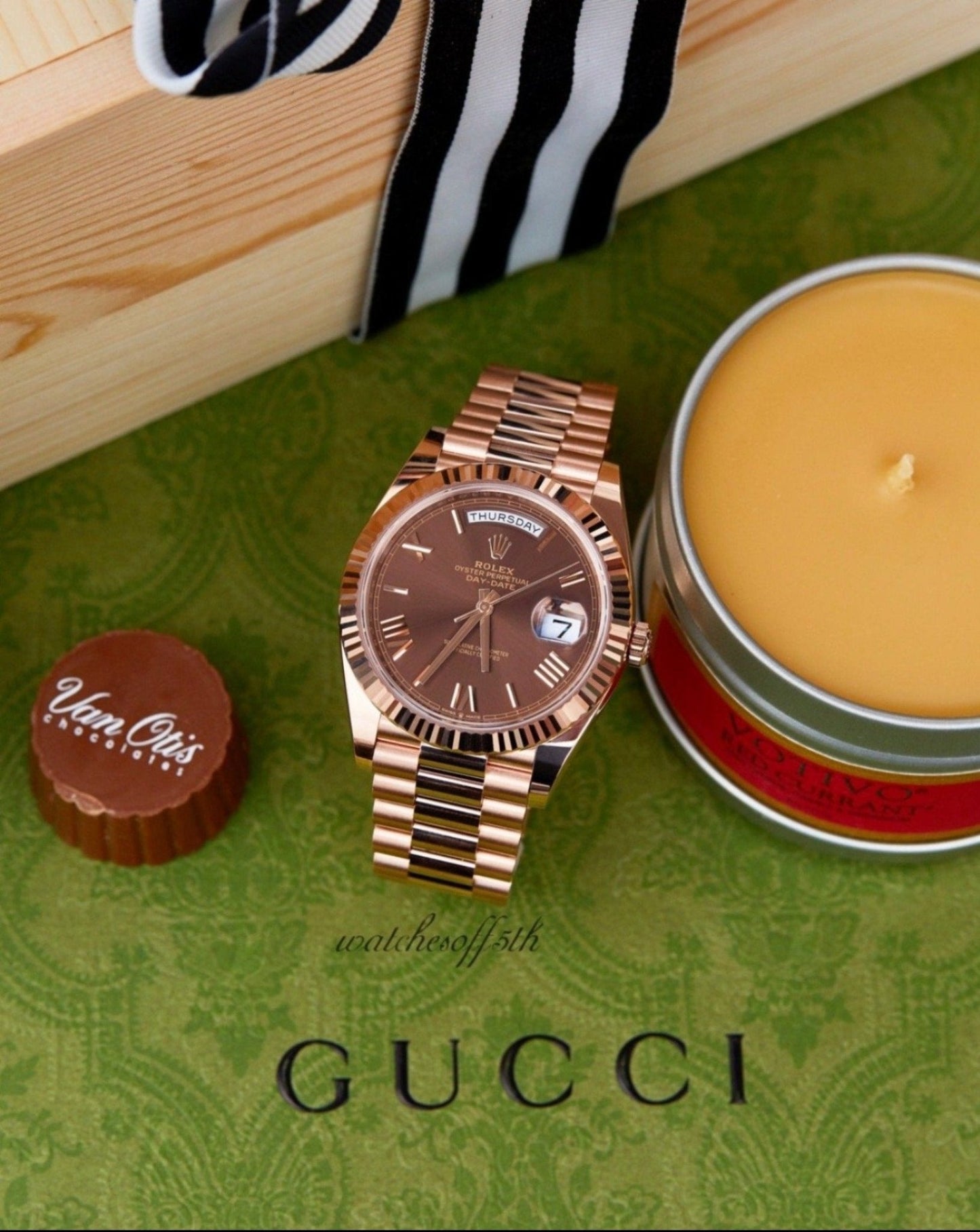 Rolex Day-Date 40 Rose Gold w/ Chocolate Roman Dial & Fluted Bezel (Ref# 228235)