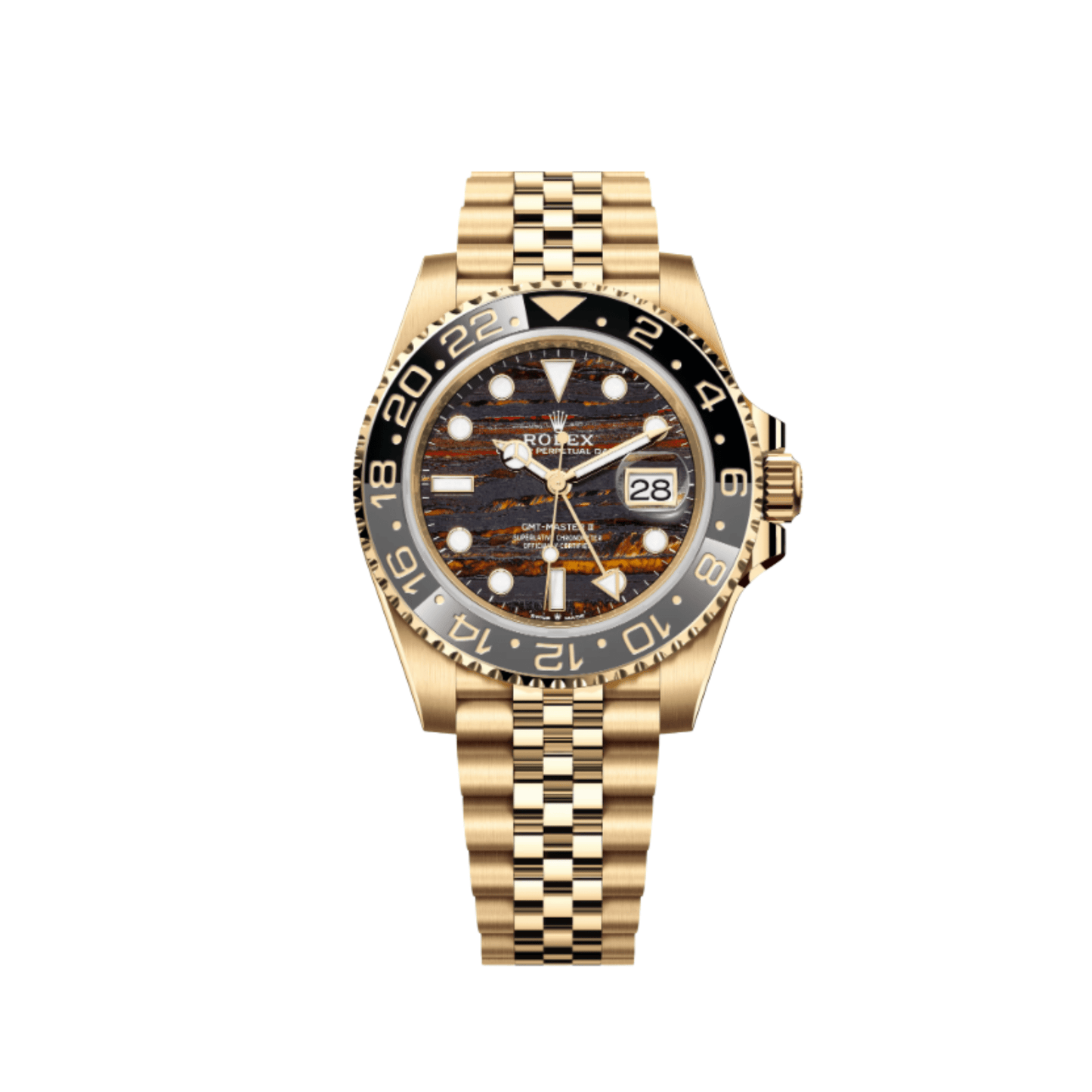 Rolex GMT-Master II 126718GRNR Yellow Gold Tiger Iron Dial Jubilee (2025)