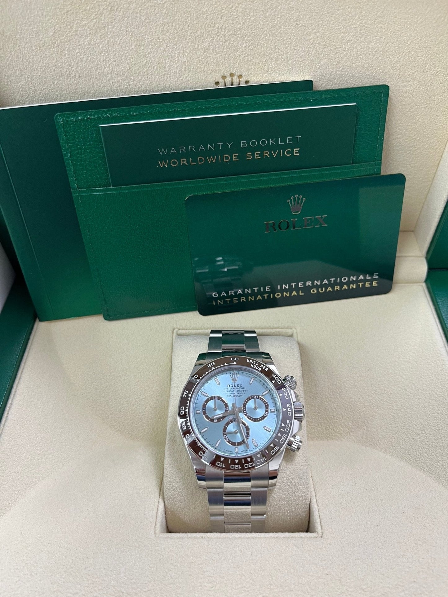 Rolex Platinum Cosmograph Daytona Ice Blue Index Dial Oyster Bracelet 126506