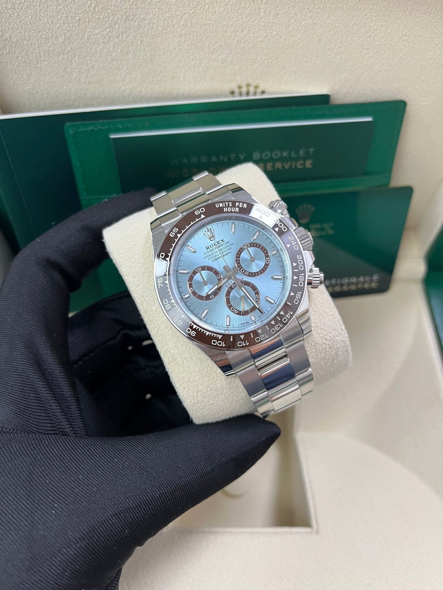 Rolex Platinum Cosmograph Daytona Ice Blue Index Dial Oyster Bracelet 126506