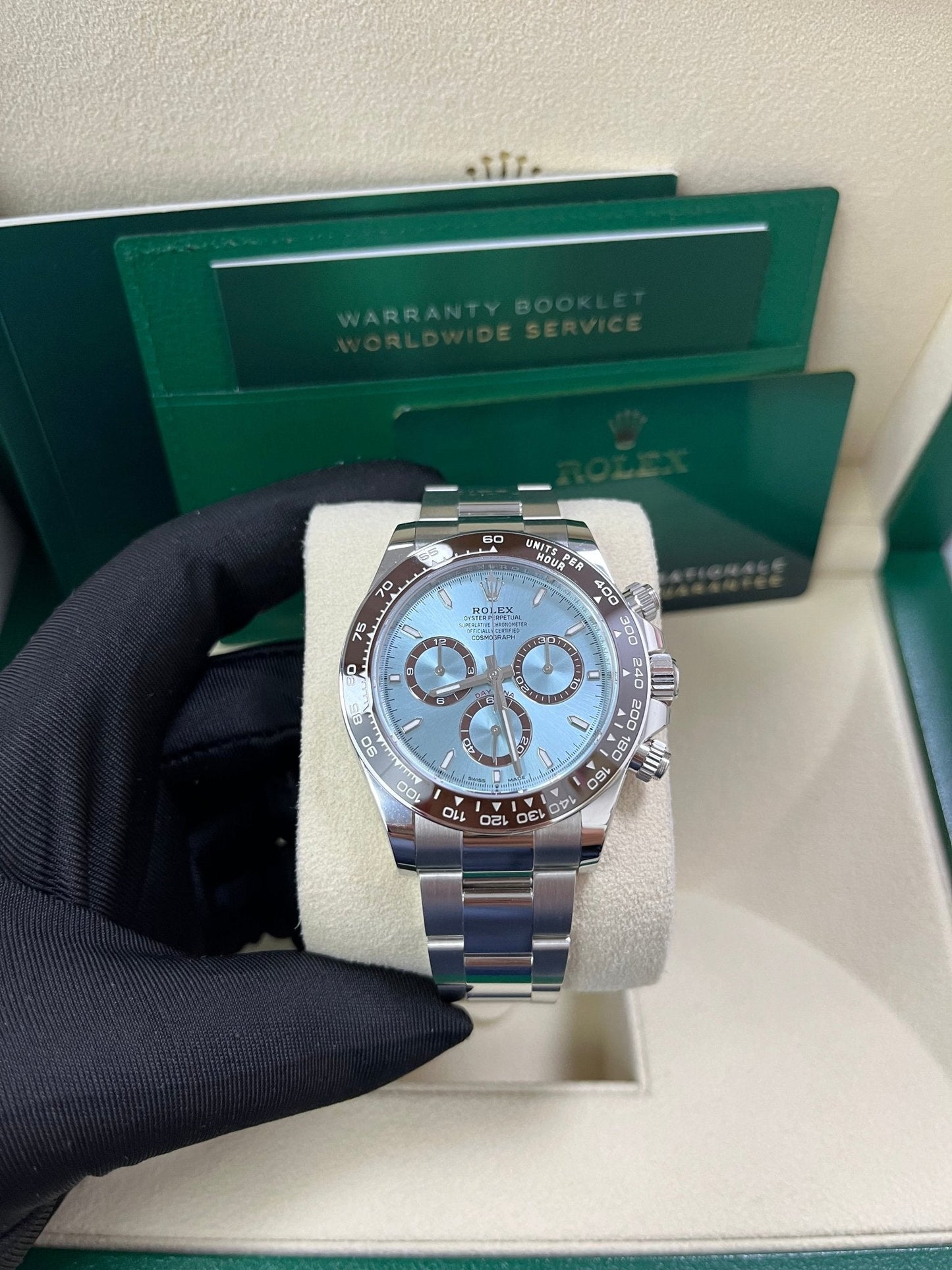 Rolex Platinum Cosmograph Daytona Ice Blue Index Dial Oyster Bracelet 126506