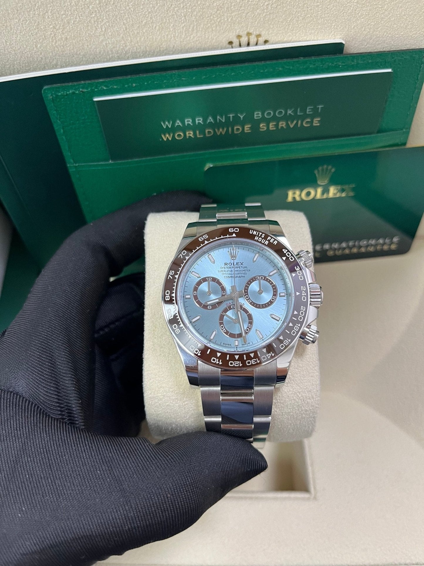 Rolex Platinum Cosmograph Daytona Ice Blue Index Dial Oyster Bracelet 126506