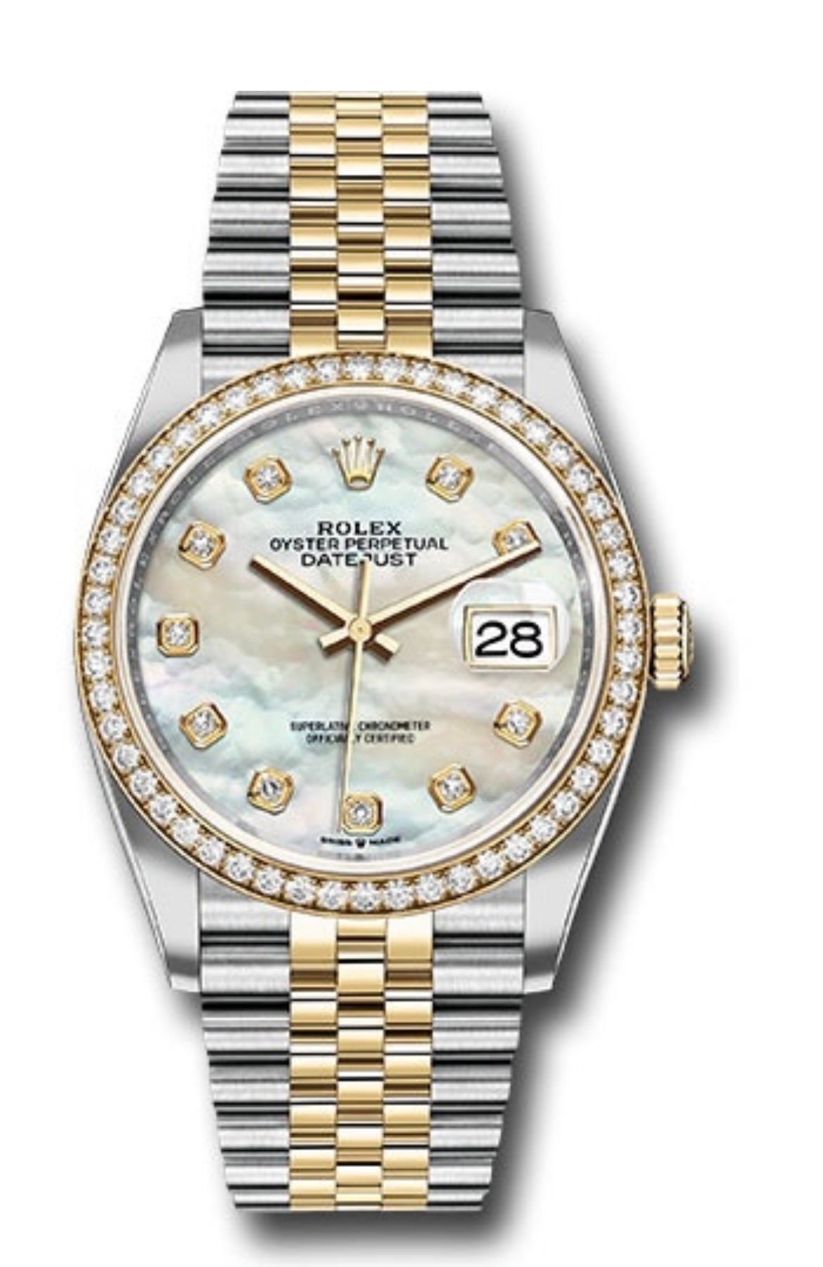 Rolex Rolesor Datejust 36 Watch - Yellow Diamond Bezel - White Mother-Of-Pearl Jubilee Ref 126283RBR