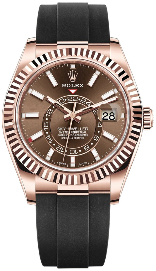 Rolex Sky-Dweller 42mm Rose Gold Chocolate Index Dial Oysterflex Bracelet (Ref # 326235)