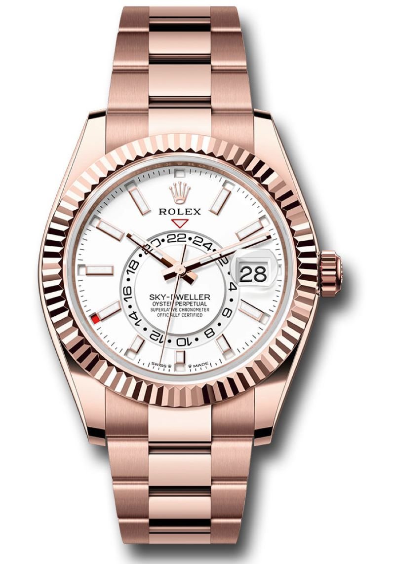 Rolex Sky-Dweller Everose Gold Fluted Bezel White Index Dial Oyster Bracelet 336935