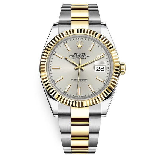 Rolex Steel and Yellow Gold Rolesor Datejust 41 Watch - Fluted Bezel - Silver Index Dial - Oyster Bracelet